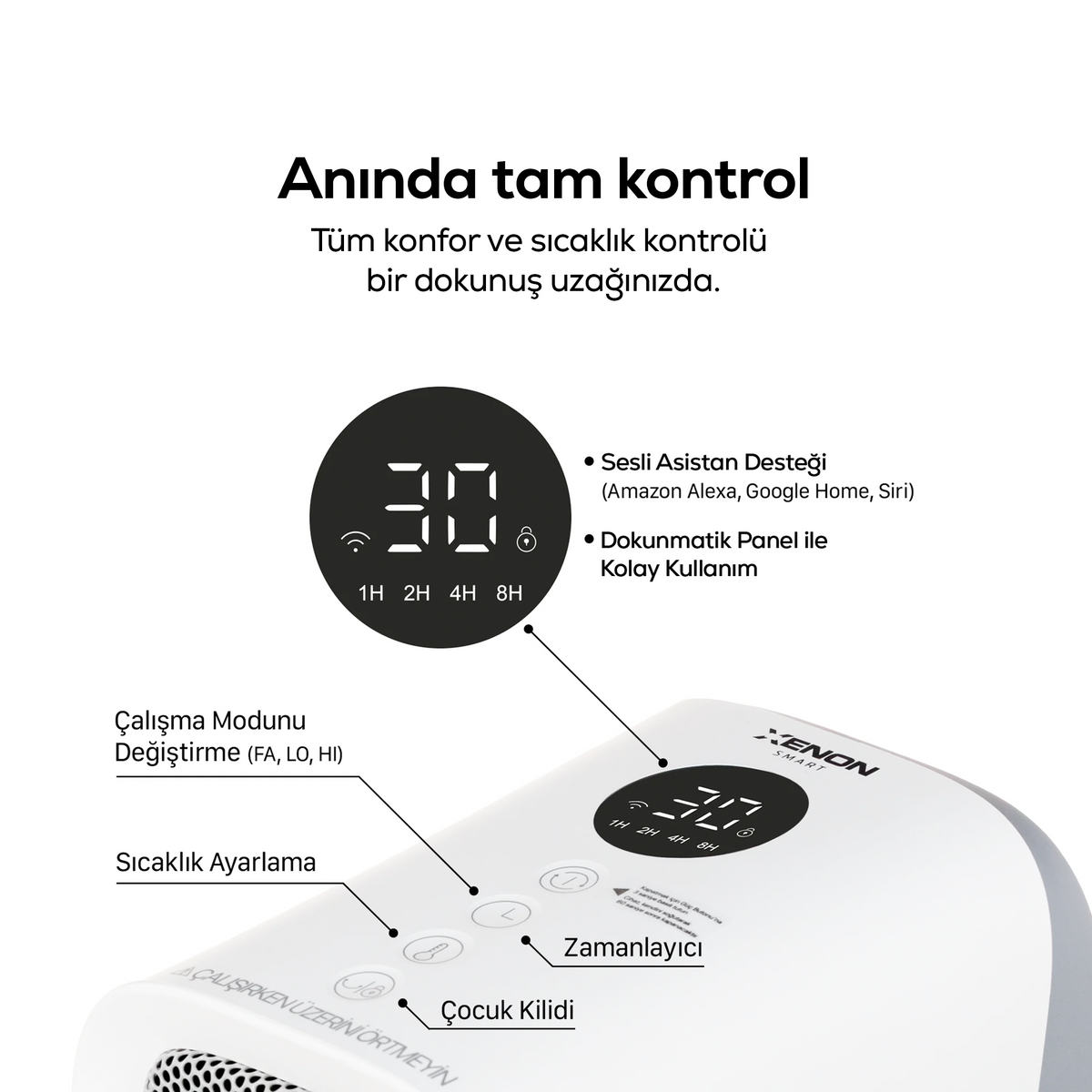 Fanlı Isıtıcı | 2000W, Mobil Kontrol, Kule Tipi, Güvenlikli, 3 Kademeli, Akıllı Isıtıcı (X7440)