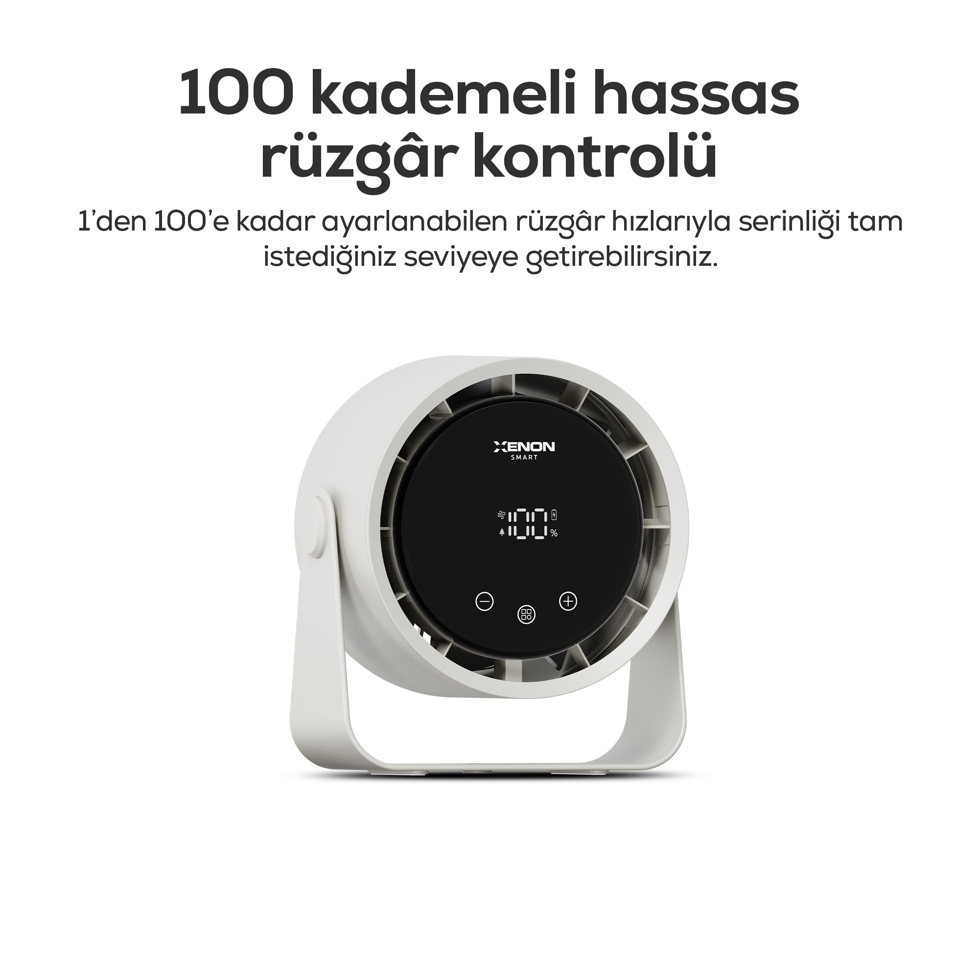 Taşınabilir Masaüstü Fanı | 100 Kademe Kontrol, Şarjlı, Dokunmatik Ekran, 2000mAh, USB-C (X6113)