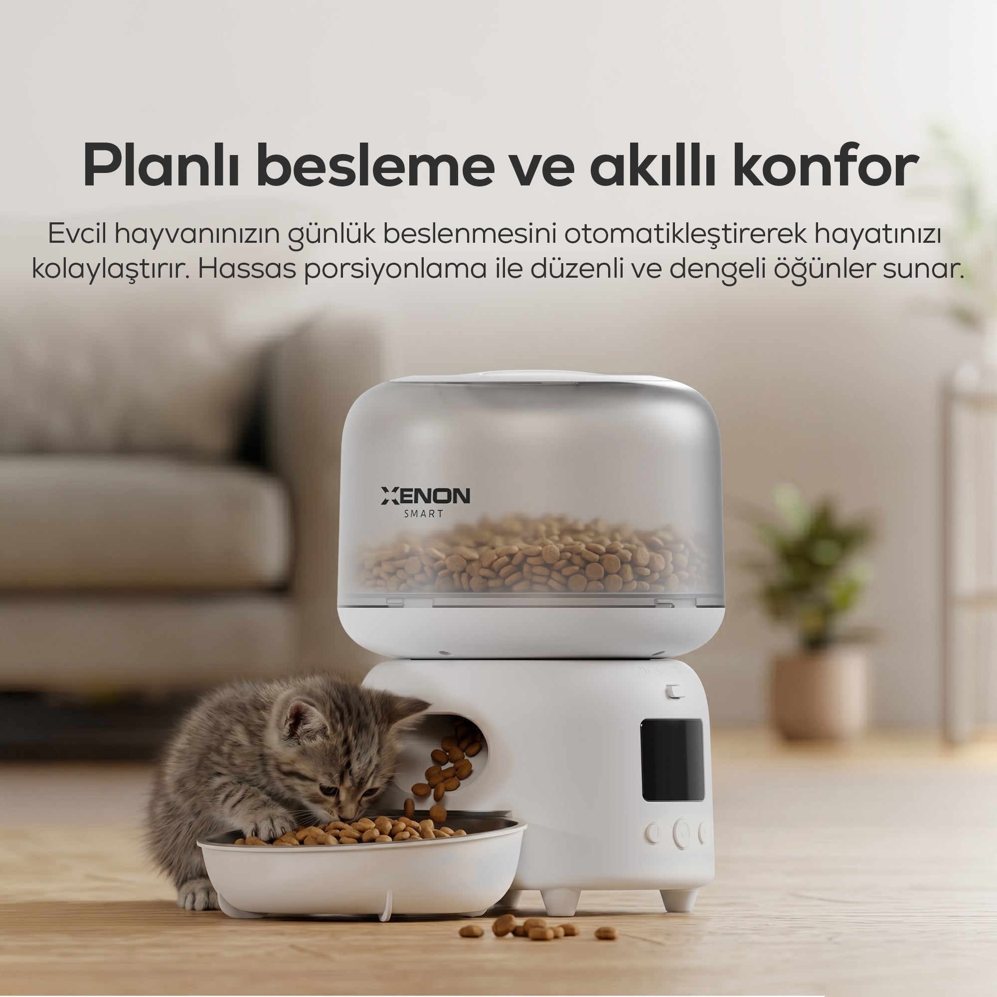 Otomatik Mama Kabı | 3L, Mobil Kontrol, Paslanmaz Çelik Kase, Çift Güç Desteği (X8613)