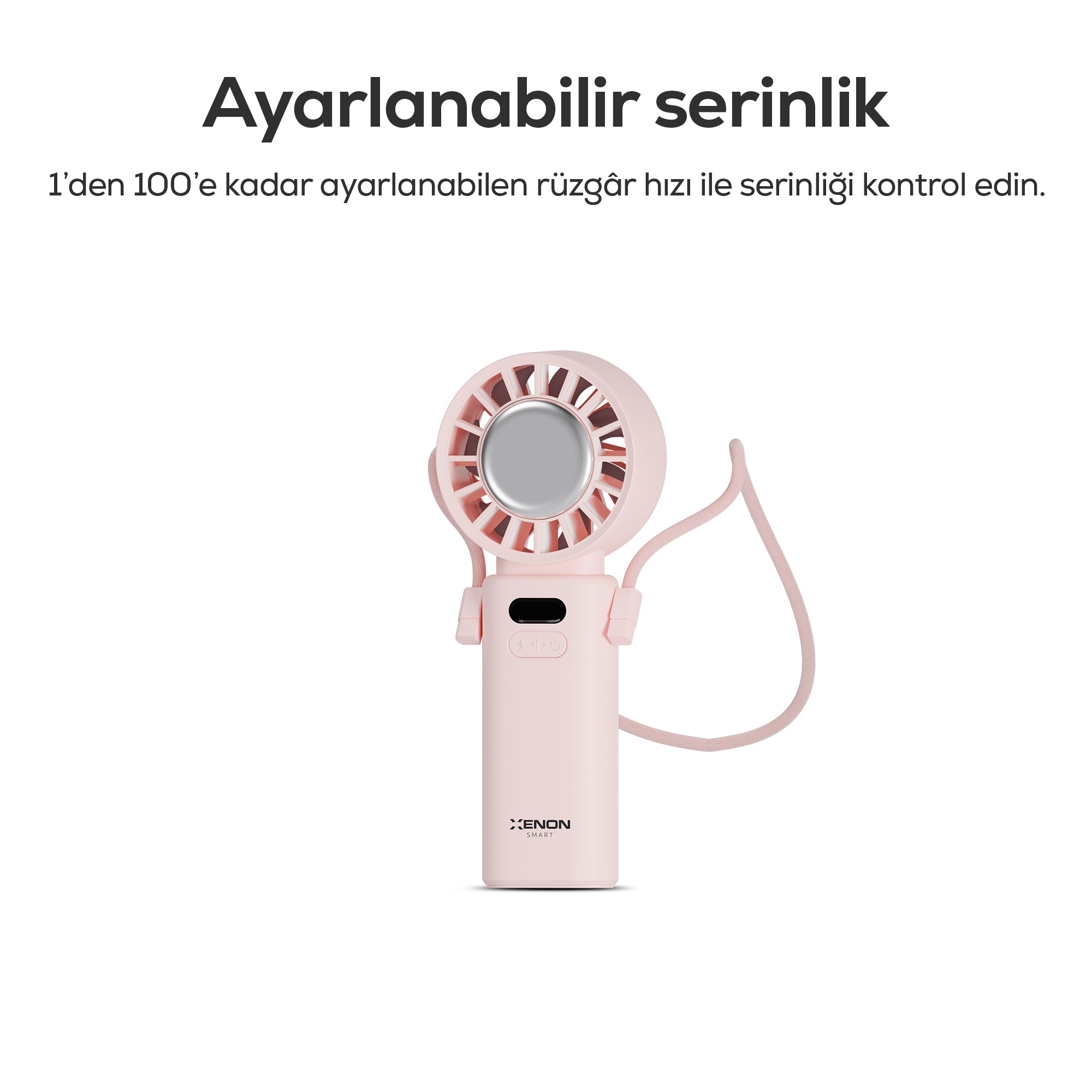 El Vantilatörü | Peltier Soğutma, 100 Kademe, 3600mAh, 8300 RPM, USB-C, Askılı, Pembe (X6111)