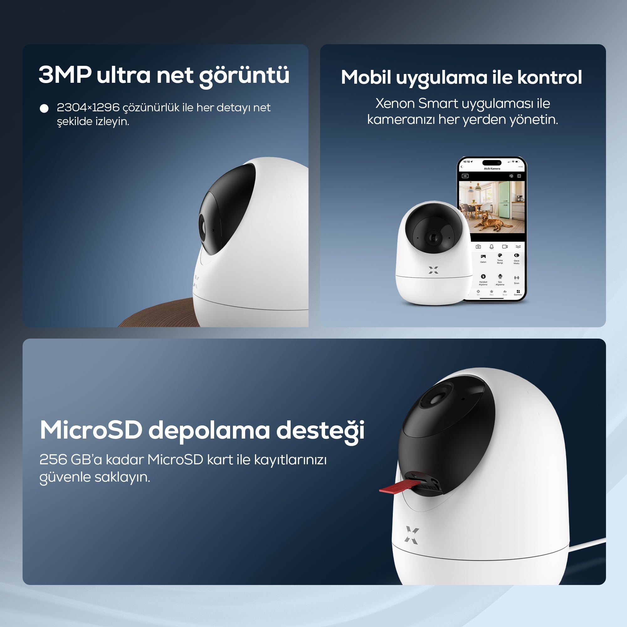 Ev Kamerası 2’li Set | WiFi, 2304p, Mobil Kontrol, Sesli, 360° Ptz, Gece Görüş, İç Mekan Kamera