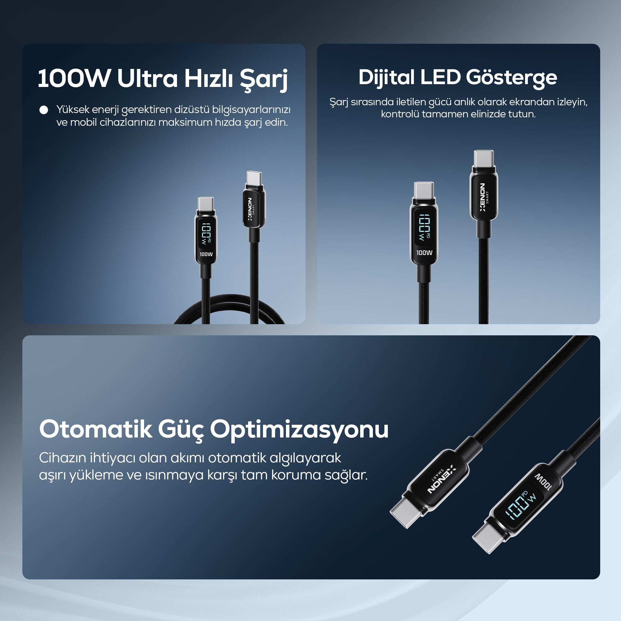 Type-C to Type-C Hızlı Şarj Kablosu | 100W PD, 1.2m, 480Mbps, Led Gösterge, Örgü (X6428)