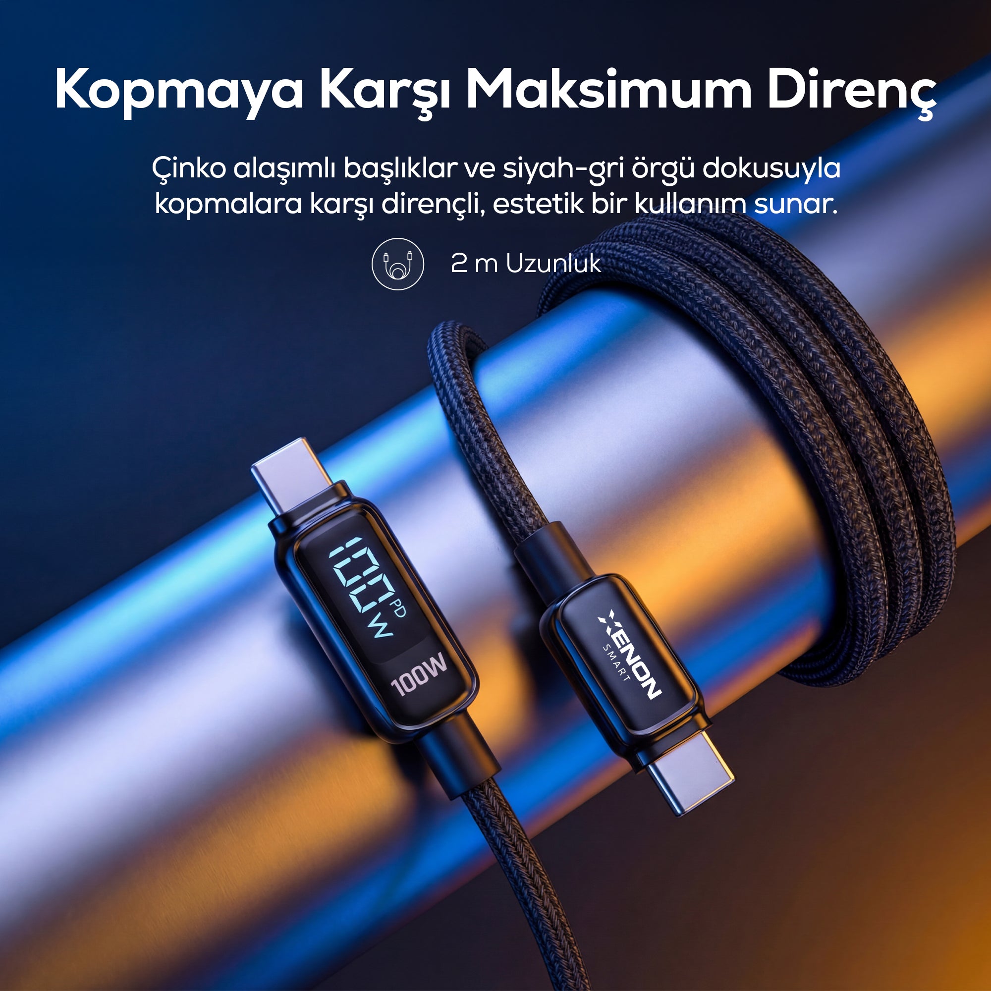Type-C to Type-C Hızlı Şarj Kablosu | 100W PD, 2m, 480Mbps, Led Gösterge, Örgü (X6429)