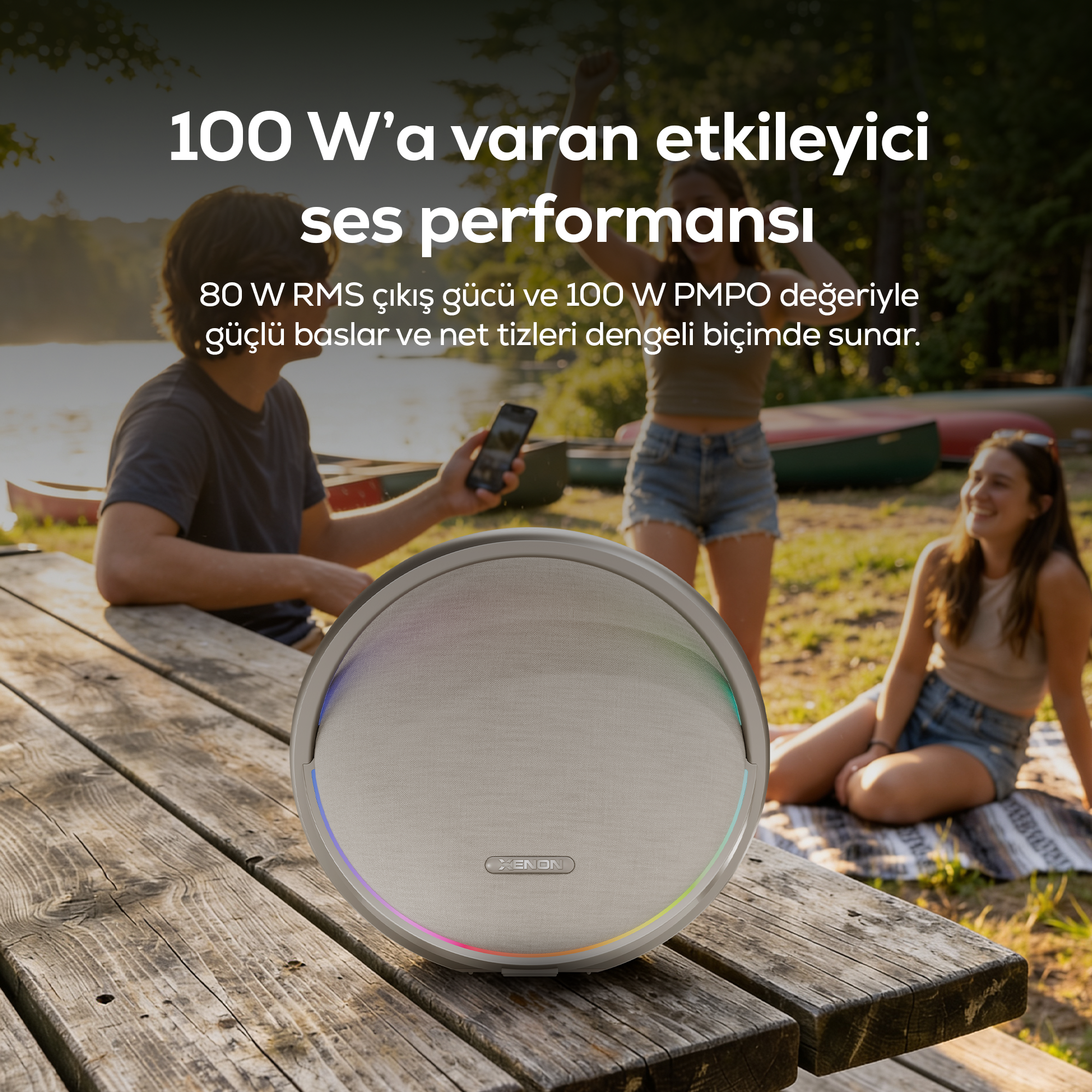 Aura Bluetooth Hoparlör | 80W RMS, 12000 mAh, Işıklı, TWS, IPX4 (X6710)