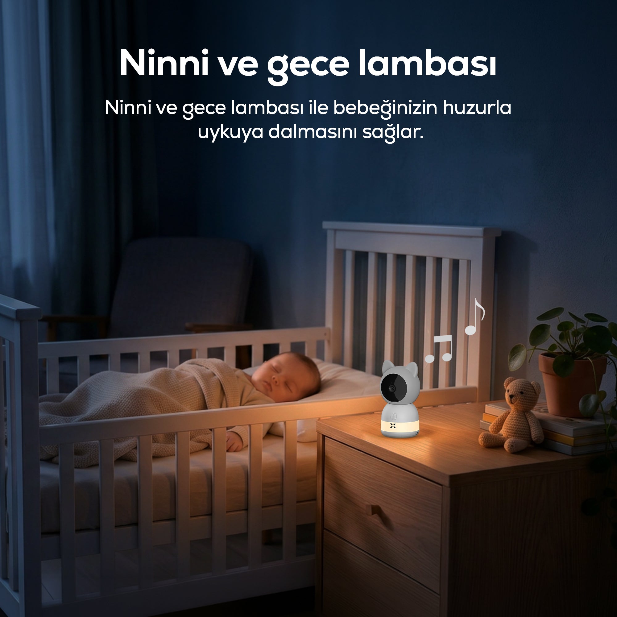 Bebek Kamerası 3MP | 5" Monitör, Mobil Takip, Ağlama Algılama, 360° Gece Görüş, RGB Lambalı (X7202)