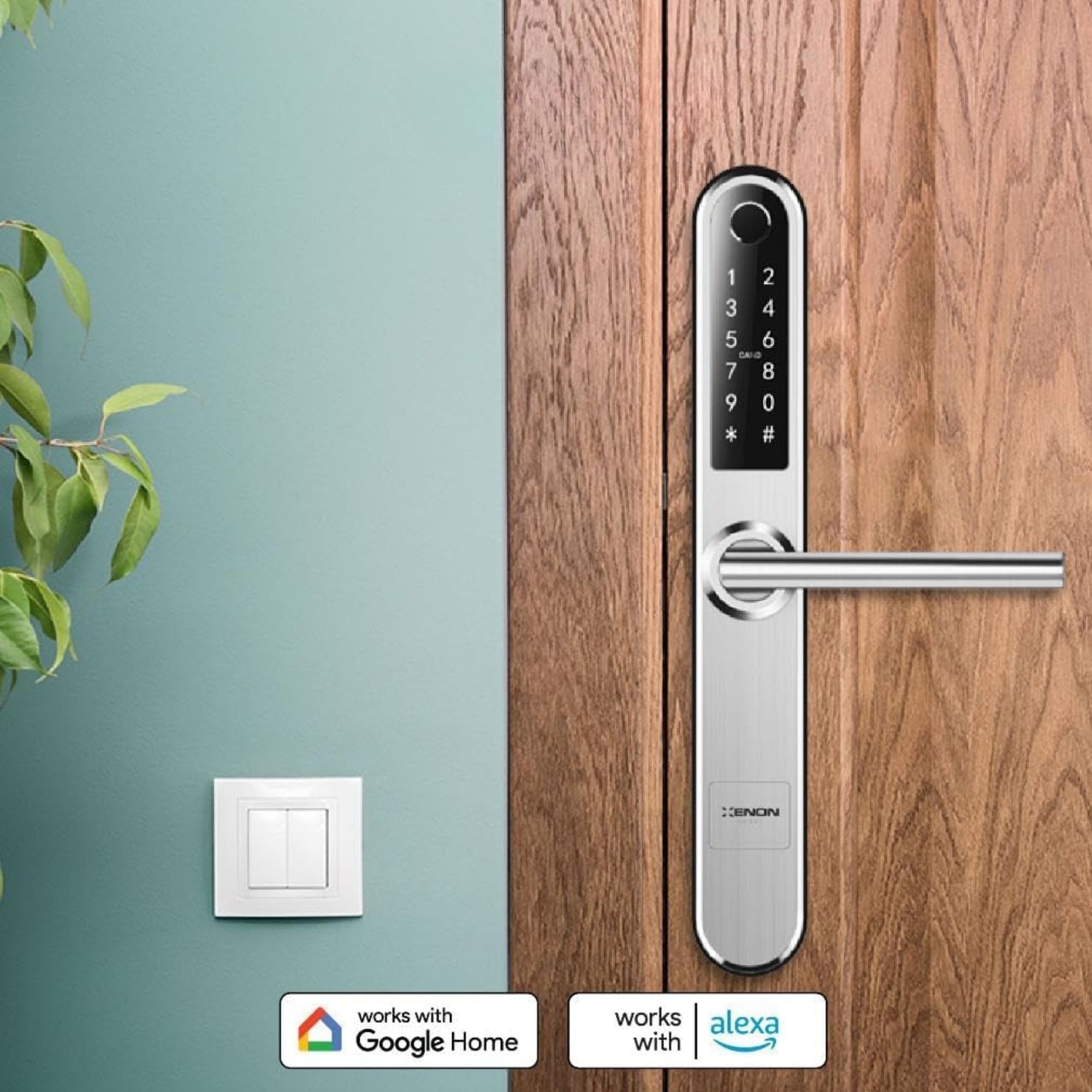Parmak İzli ve Şifre Girişli Gümüş Akıllı Kapı Kilidi | Xenon Smart