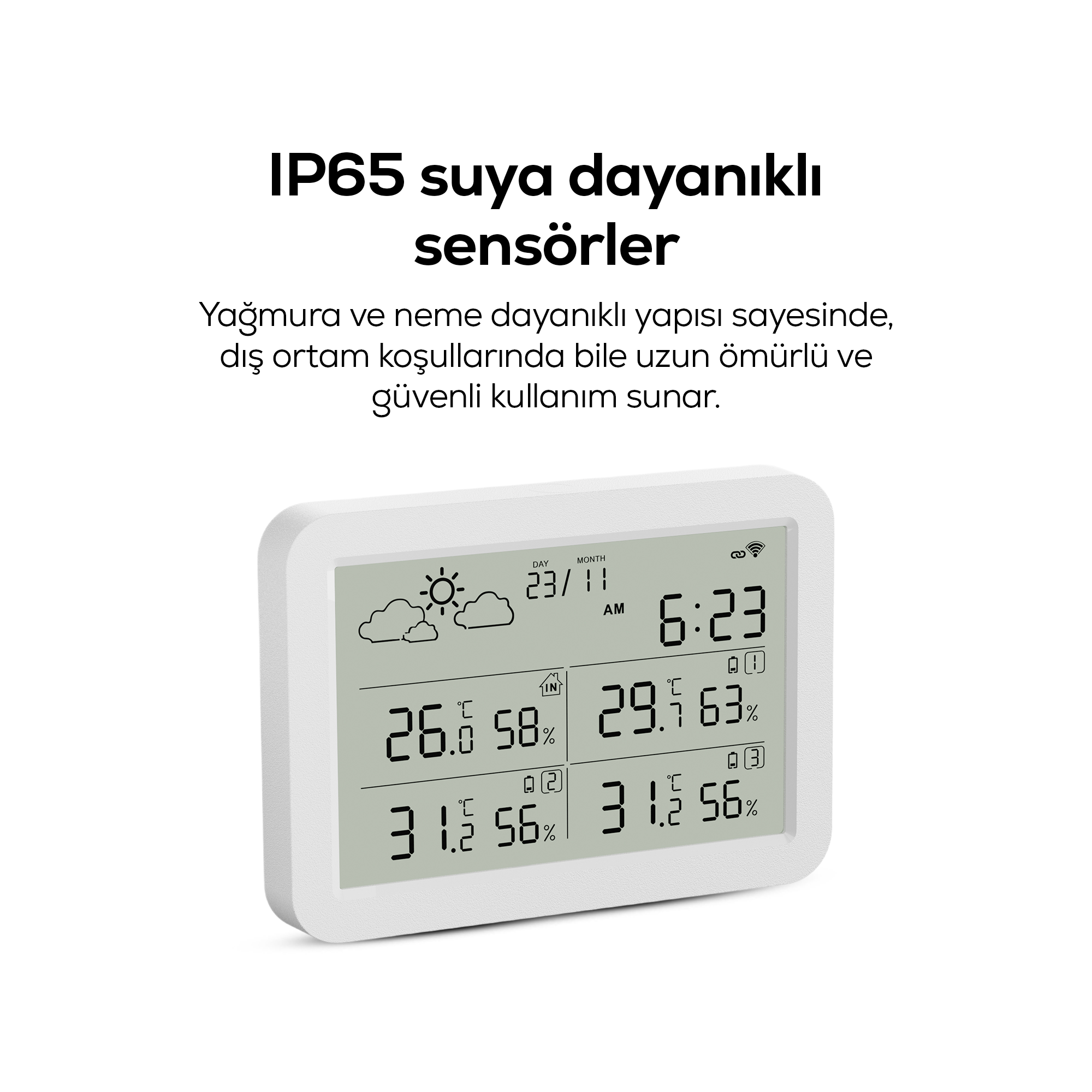 Dijital Termometre (Monitörlü) | 4 Bölge Takipli İç-Dış Mekan, WiFi, Akıllı İklim Sensörü (X7510)