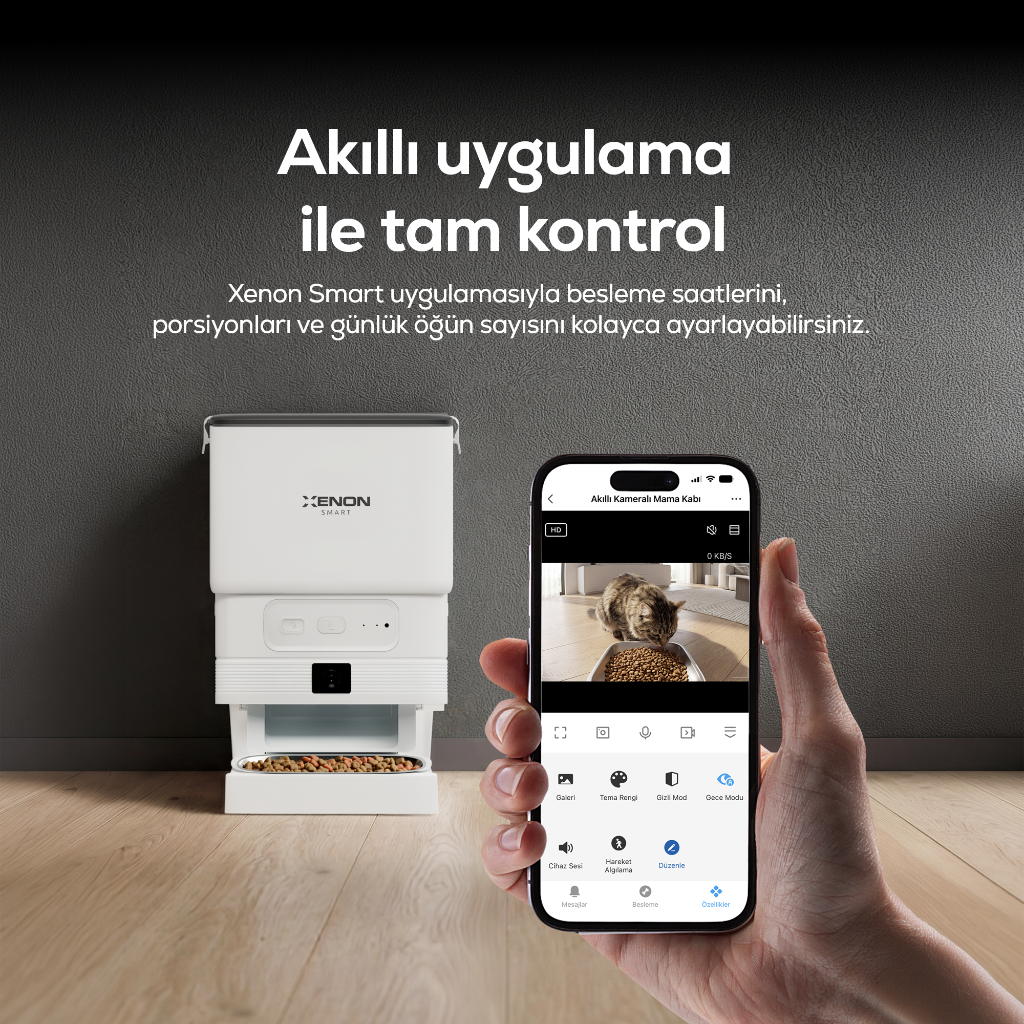 Akıllı Mama Kabı (Kameralı) | 1080p, 4L, Mobil Kontrol, Çelik Kase, Gece Görüş (X8614)