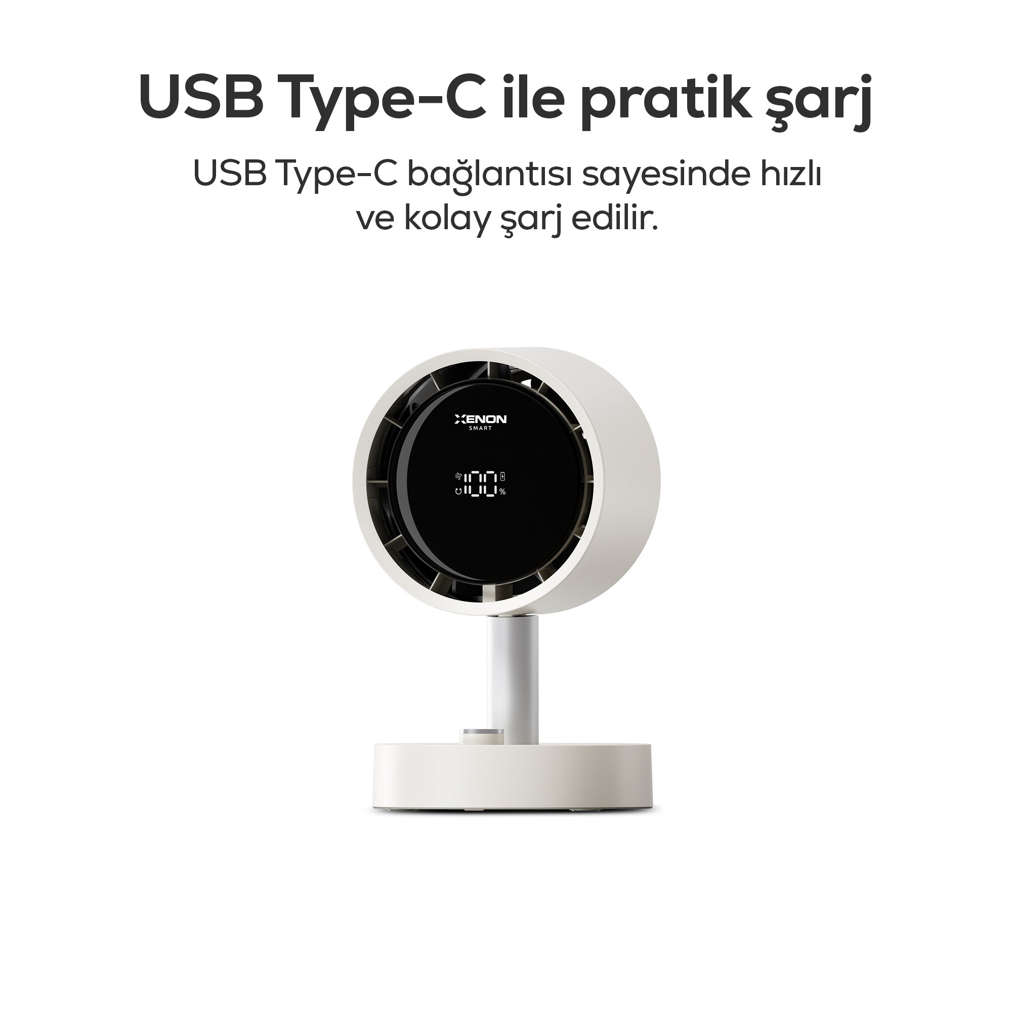 Taşınabilir Masaüstü Fanı | 100 Kademe, Otomatik Salınım, Dijital Ekran, 2000mAh, USB-C (X6114)