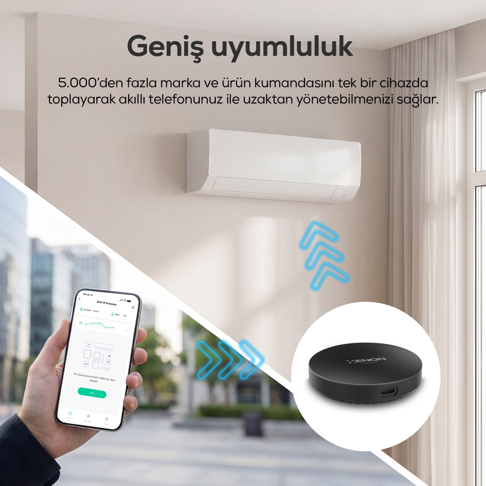 Akıllı Kumanda IR | Sıcaklık Nem Sensörü, 360° WiFi Klima TV Kontrolü, 12m Menzil, DIY (X7410)