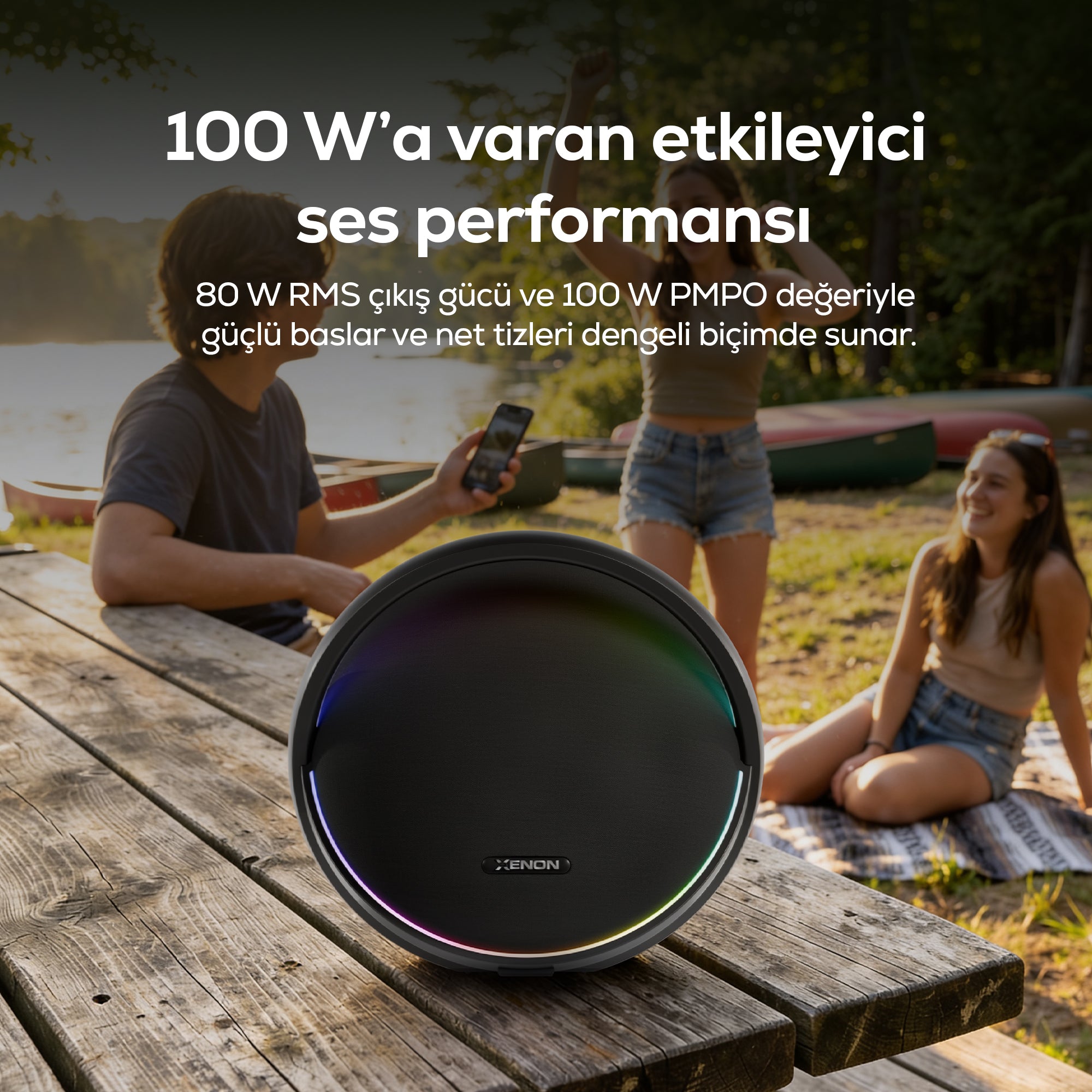 Aura Bluetooth Hoparlör | 80W RMS, 12000 mAh, Işıklı, TWS, IPX4 (X6710)