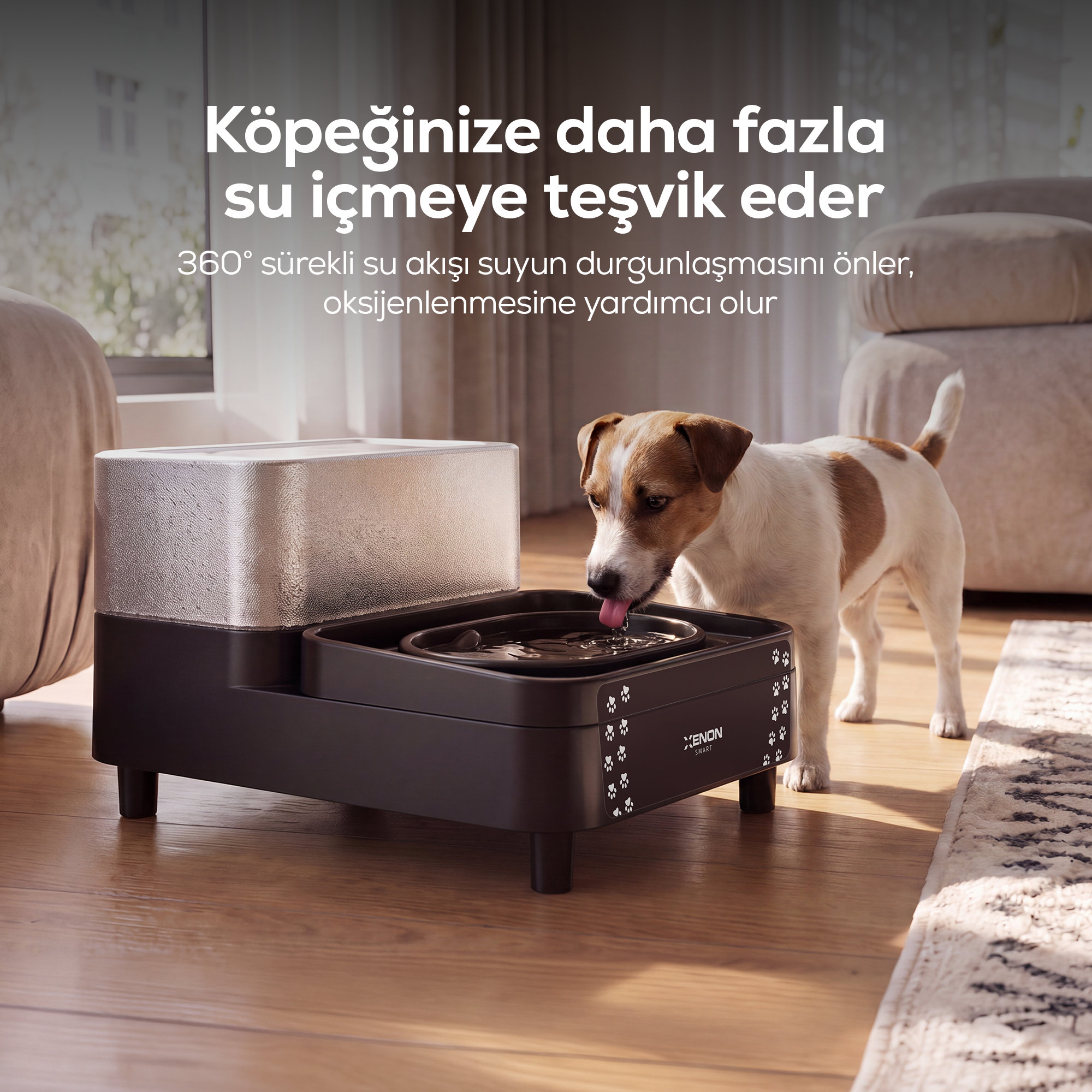 Akıllı Kedi ve Köpek Su Pınarı | 6.5L + 1.5L, WİFİ, Otomatik, Çoklu Filtreli (X8656)