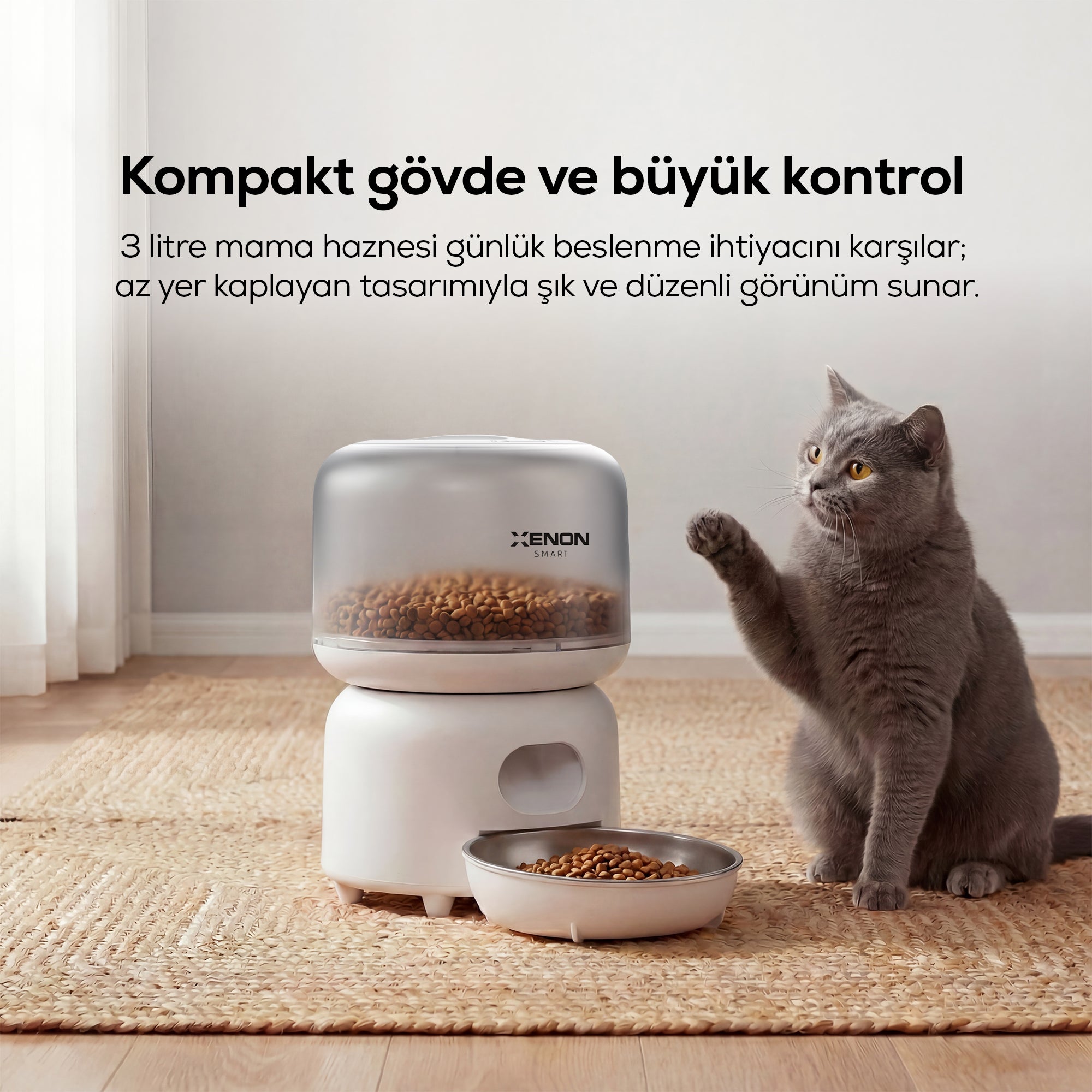 Otomatik Mama Kabı | 3L, Mobil Kontrol, Paslanmaz Çelik Kase, Çift Güç Desteği (X8613)