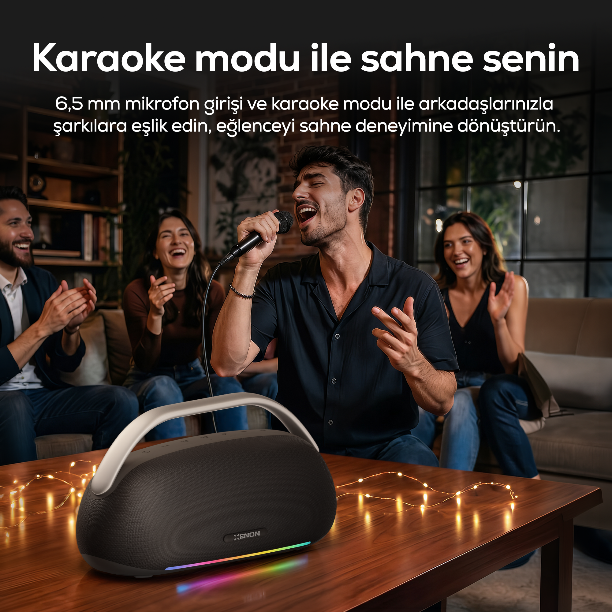 Rhythm Bluetooth Hoparlör | 80W RMS, Karaoke Modu, 12000 mAh, Işıklı, IPX4, TWS (X6708)