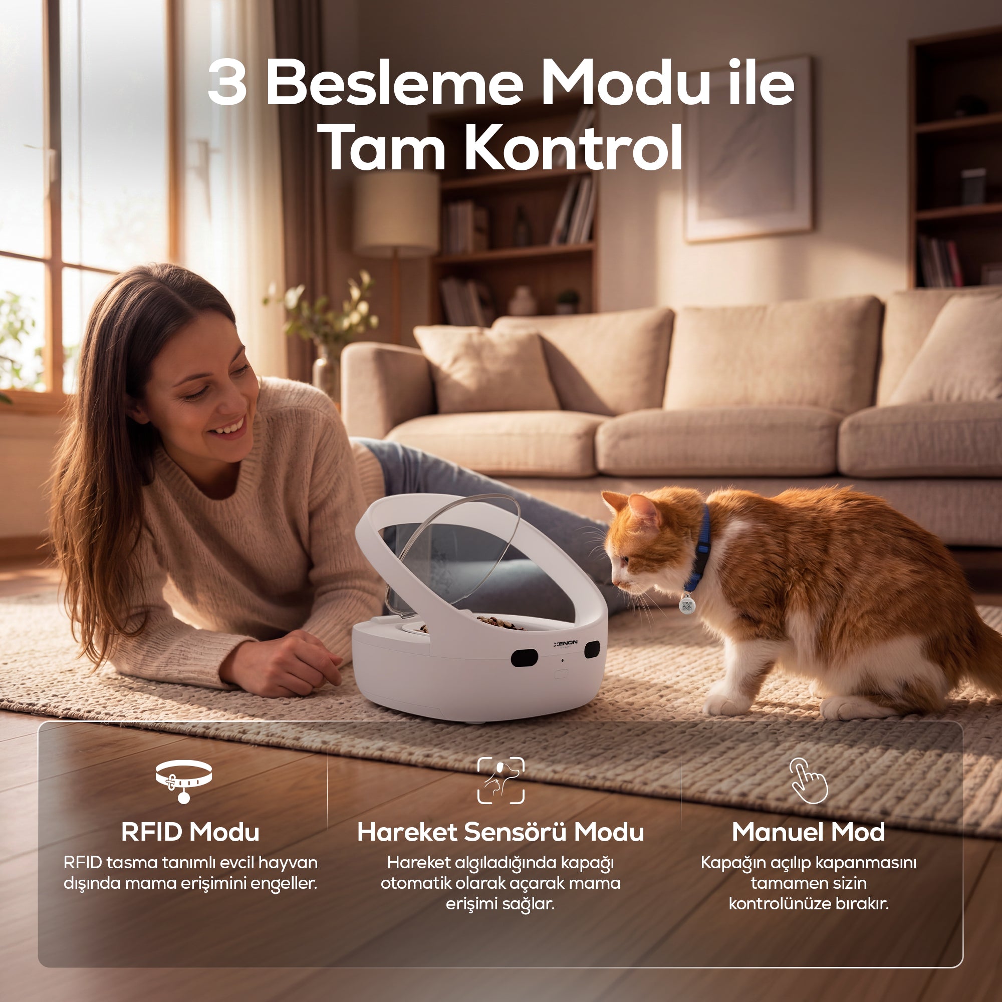 Akıllı Mama Kabı | RFID, Mobil Kontrol, 400ml Kase, 3 Modlu, Kedi