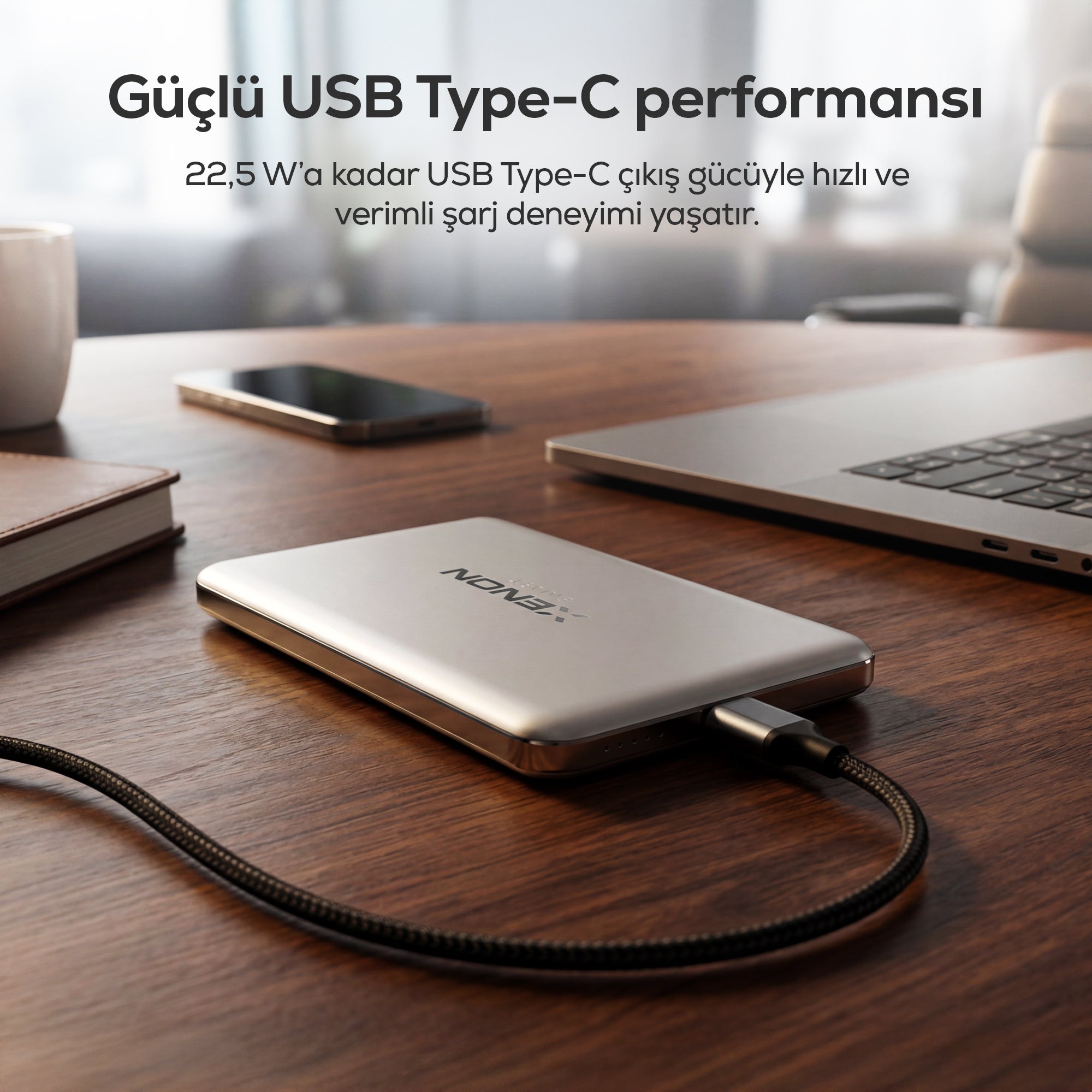 Kablosuz Powerbank 15W | 5000 Mah, Manyetik, 22.5W PD USB-C, İnce Alüminyum Gövde (X6440)