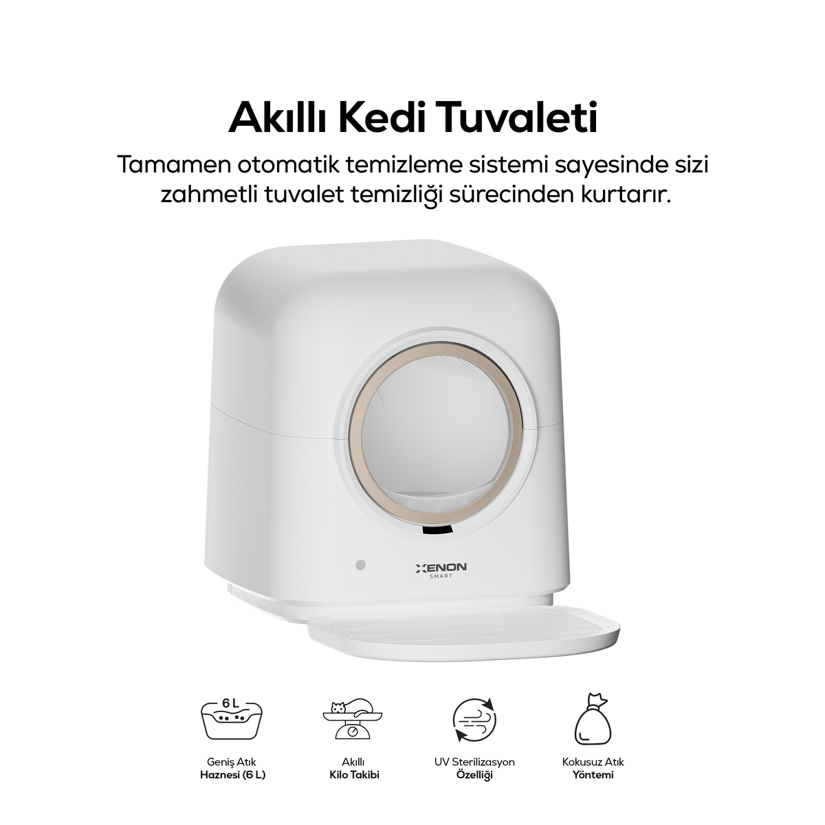Kedi Tuvaleti | 60L, PIR Hareket Sensörü, Mobil Kontrol, UV, Akıllı Kedi Tuvaleti (X8620)