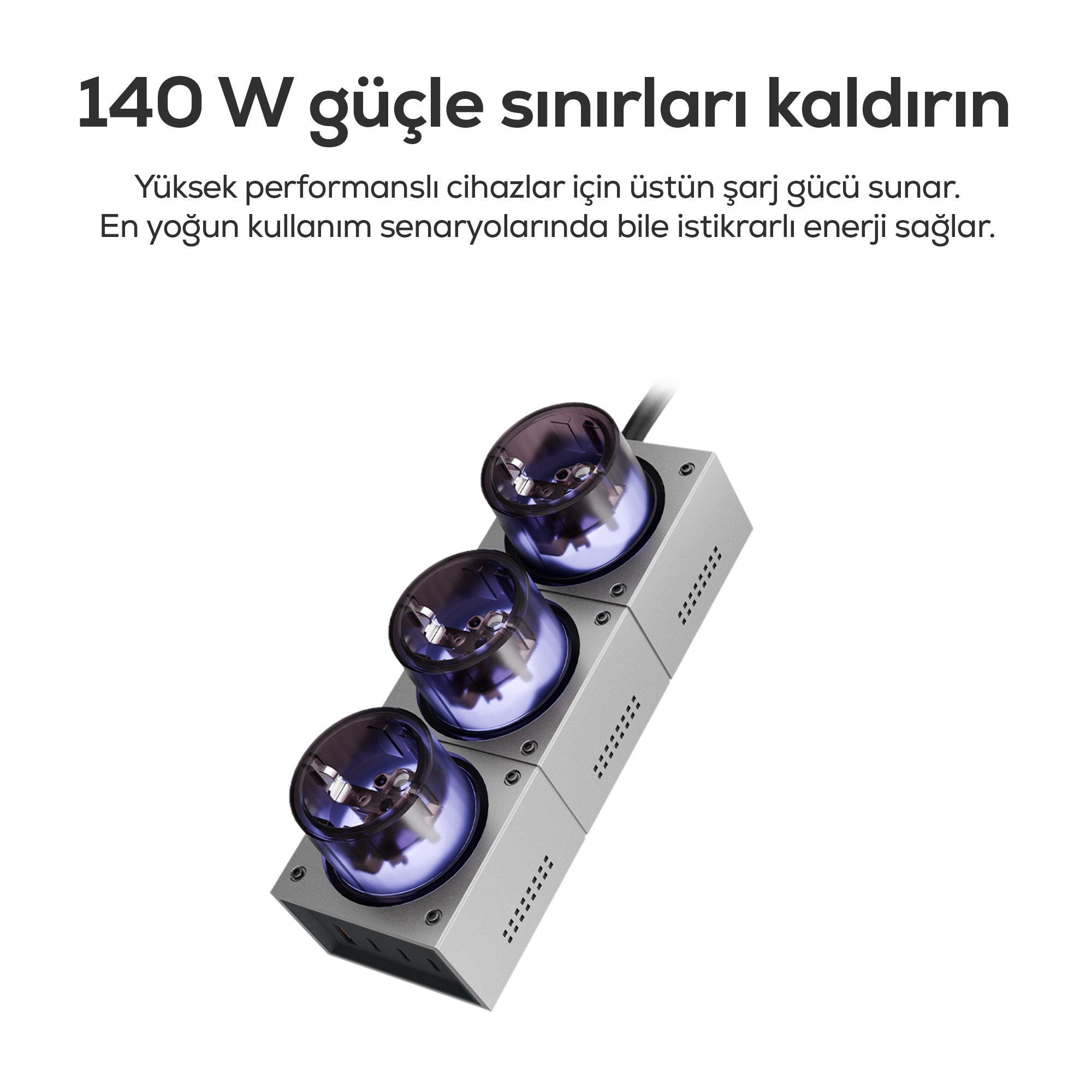 Masaüstü Priz Hızlı Şarj İstasyonu 7 in 1 | 3x 4000W AC, 140W 3xUSB-C, 1 USB-A, 100W Kablo (X6424)