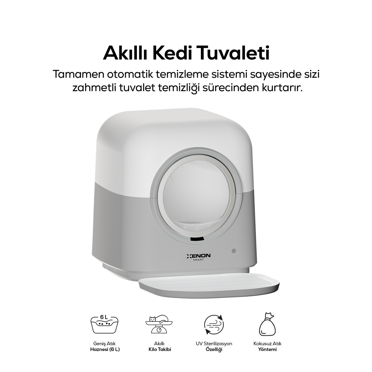 Otomatik Kedi Tuvaleti | 60L, 6L Atık Hazneli, UV, Wifi, Kilo Takibi, Akıllı Kedi Tuvaleti (X8621)
