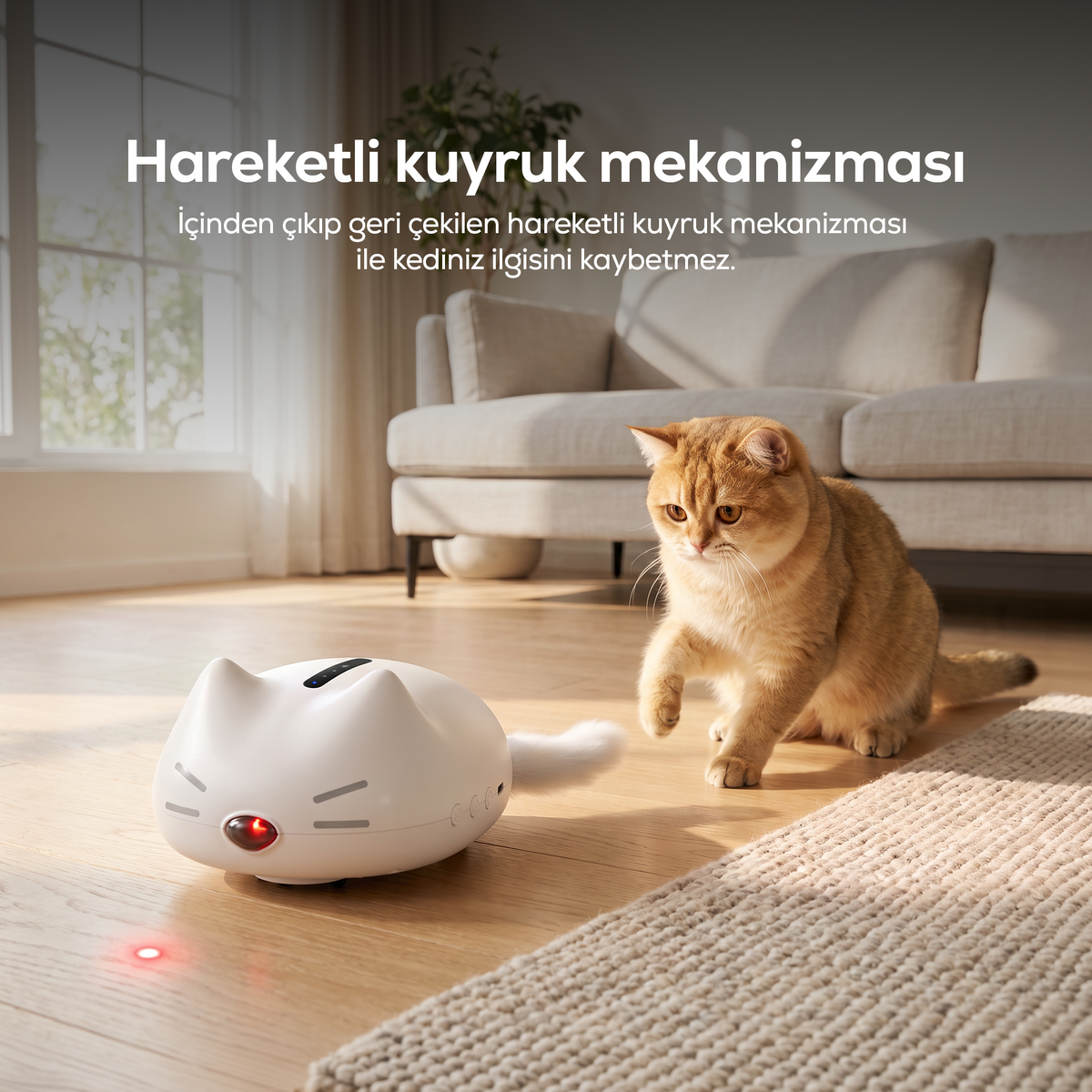 İnteraktif Kedi Oyuncağı | Hareketli Kuyruk, 3 Hız Modu, Şarjlı, Lazerli Kedi Oyuncağı (X8812)