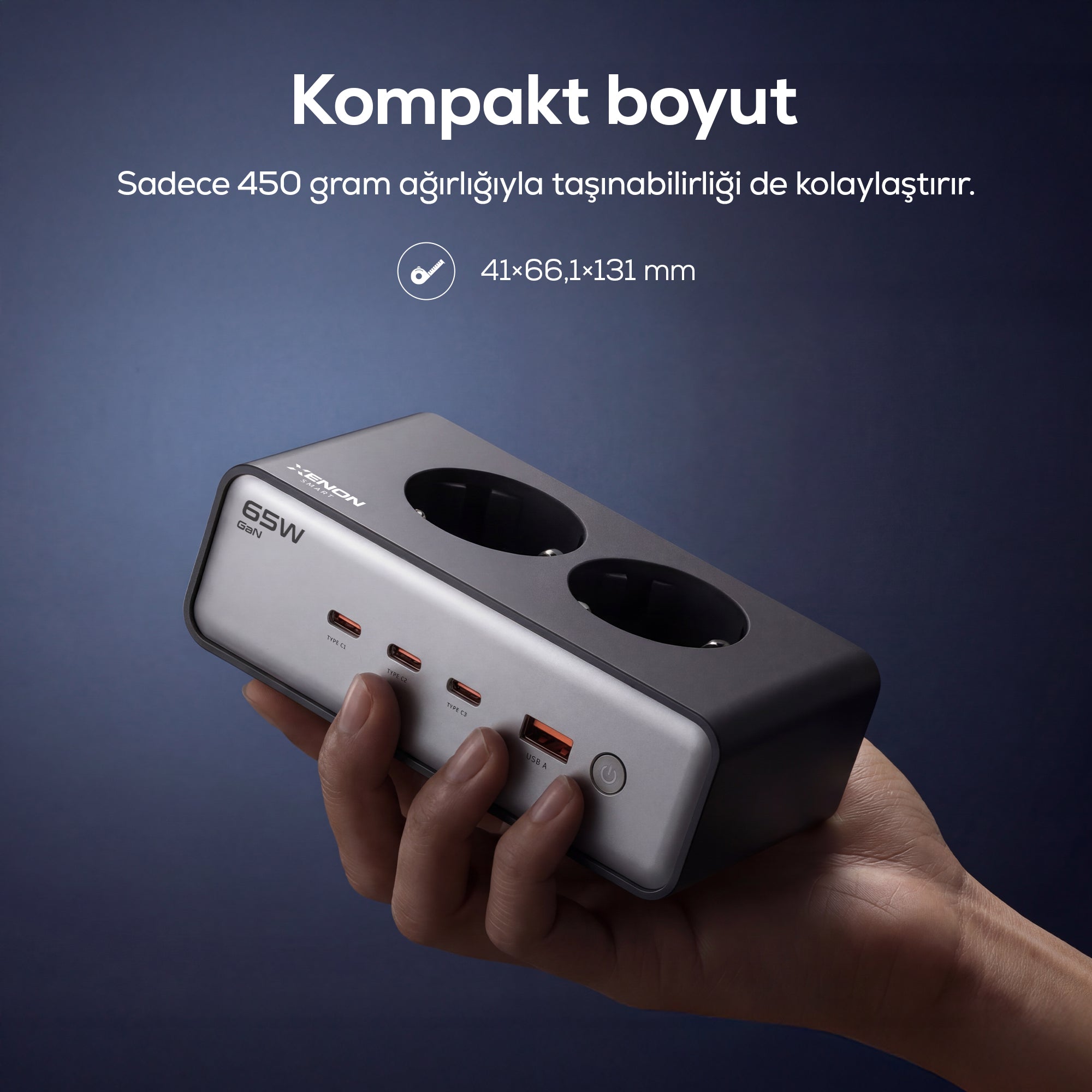 Masaüstü Priz Hızlı Şarj İstasyonu 6 in 1 | 2x 4000W AC, 65W 3xUSB-C, 1 USB-A, 100W Kablo (X6423)