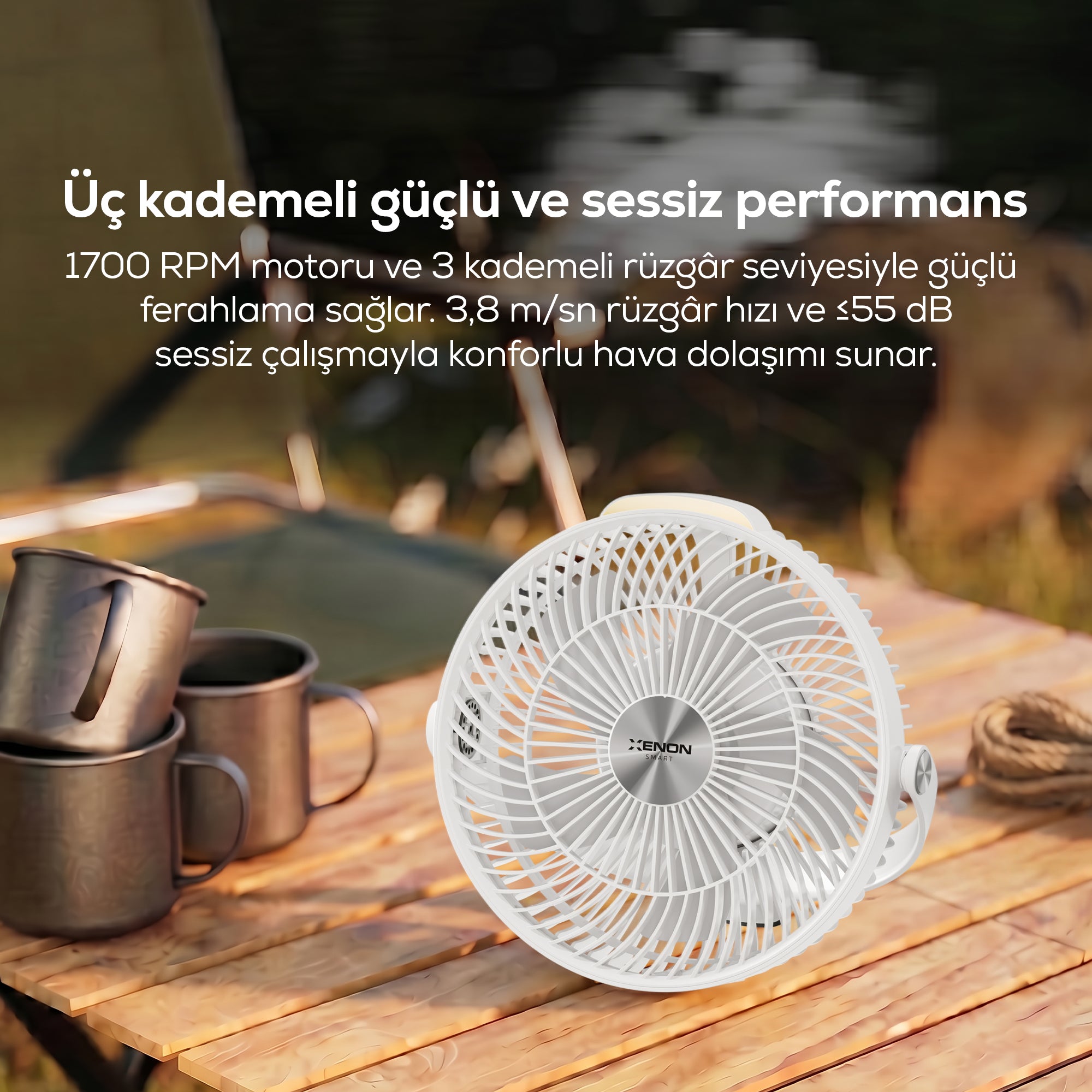 Taşınabilir Kamp Vantilatörü | 8000 mAh, Bataryalı, Tripodlu, Işıklı, Sessiz (X7434)
