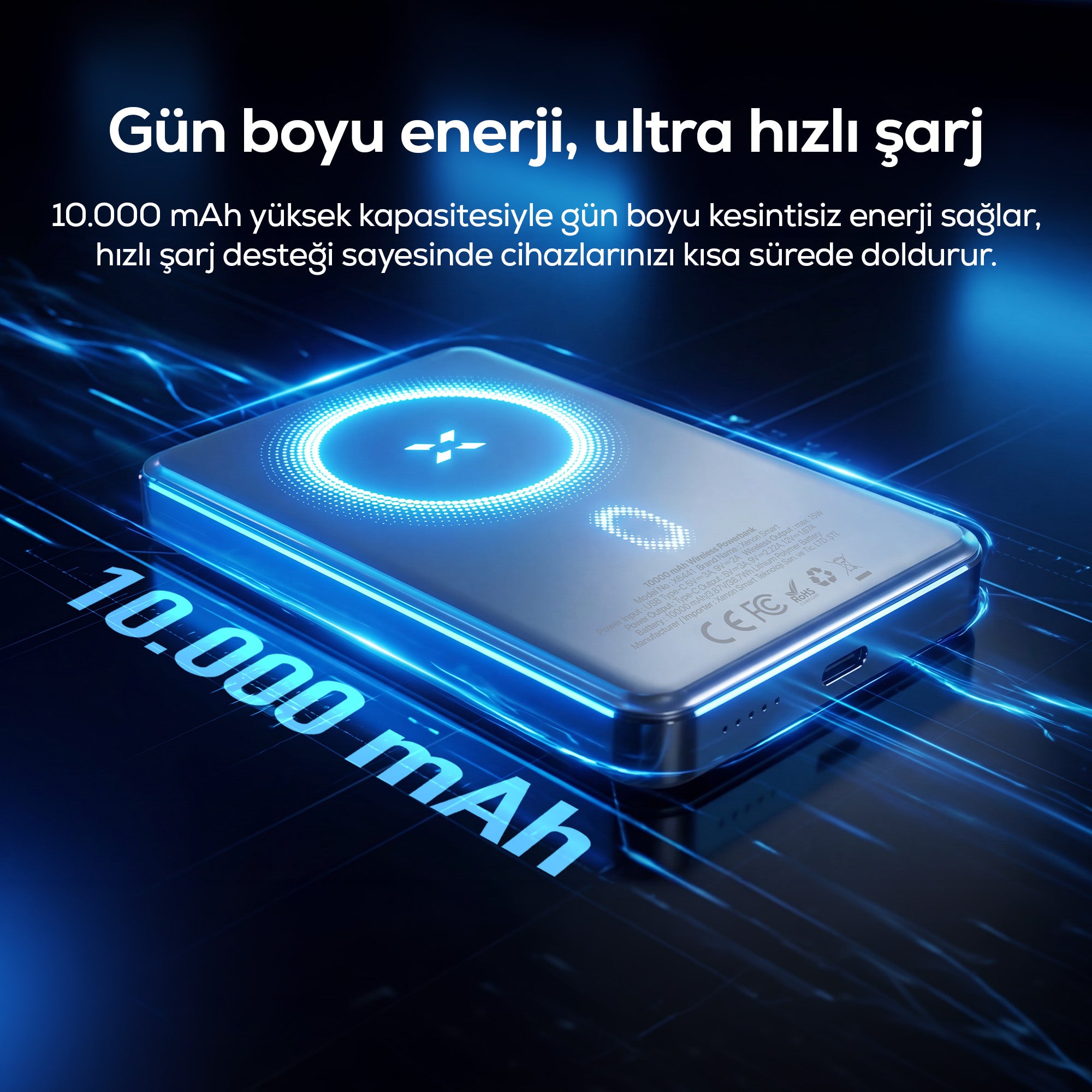 MagSafe Powerbank | 10000 mAh, 15W Kablosuz, 22.5W Hızlı Şarj, Alüminyum Kasa (X6441)