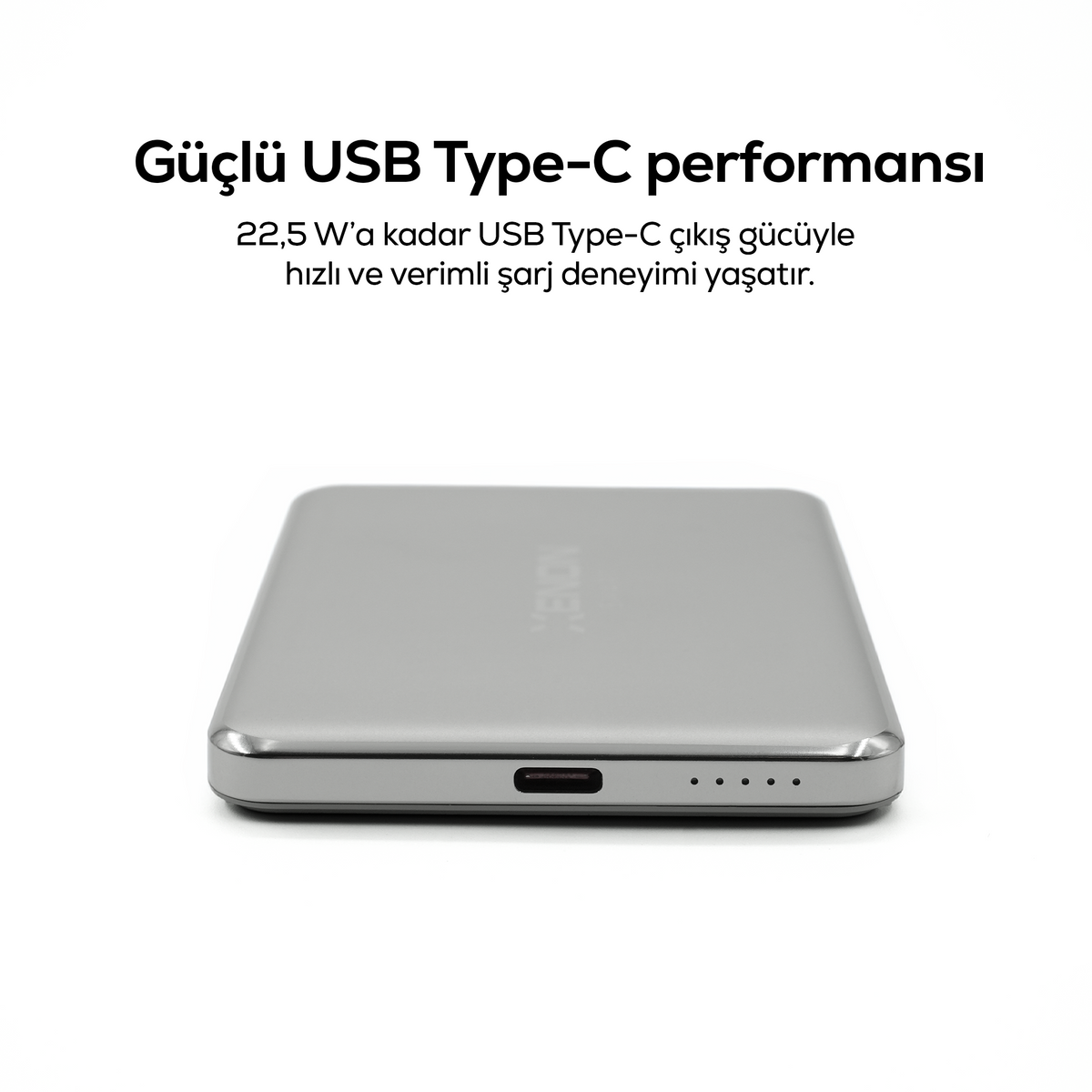 Kablosuz Powerbank 15W | 5000 Mah, Manyetik, 22.5W PD USB-C, İnce Alüminyum Gövde (X6440)