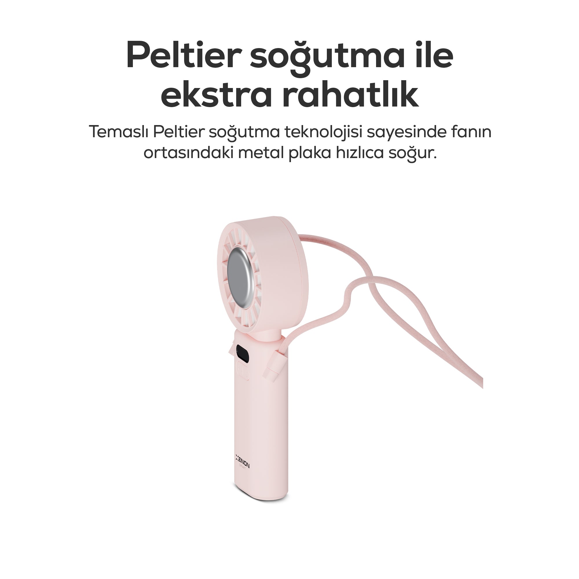 El Vantilatörü | Peltier Soğutma, 100 Kademe, 3600mAh, 8300 RPM, USB-C, Askılı, Pembe (X6111)