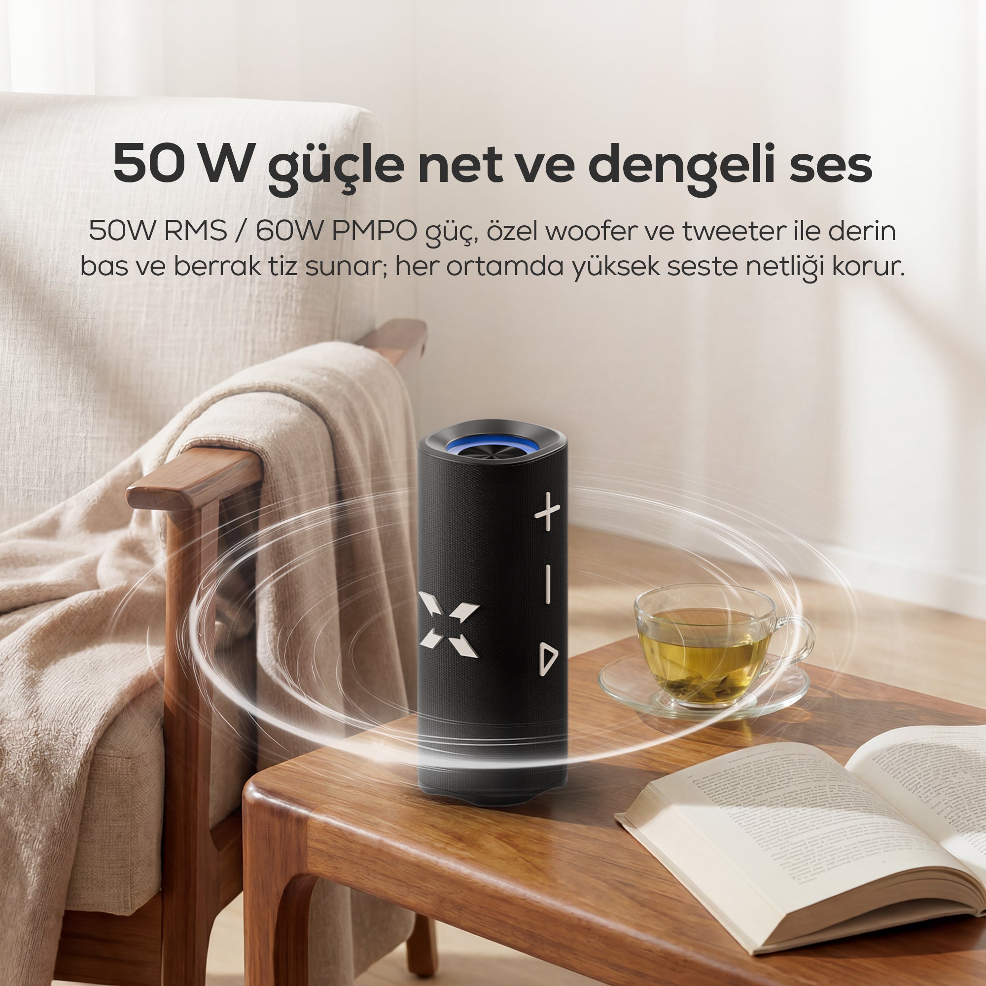 Obli 6 Bluetooth Hoparlör | 50W RMS, Işıklı, 6000 mAh, TWS, IPX4, BT 5.3 (X6706)