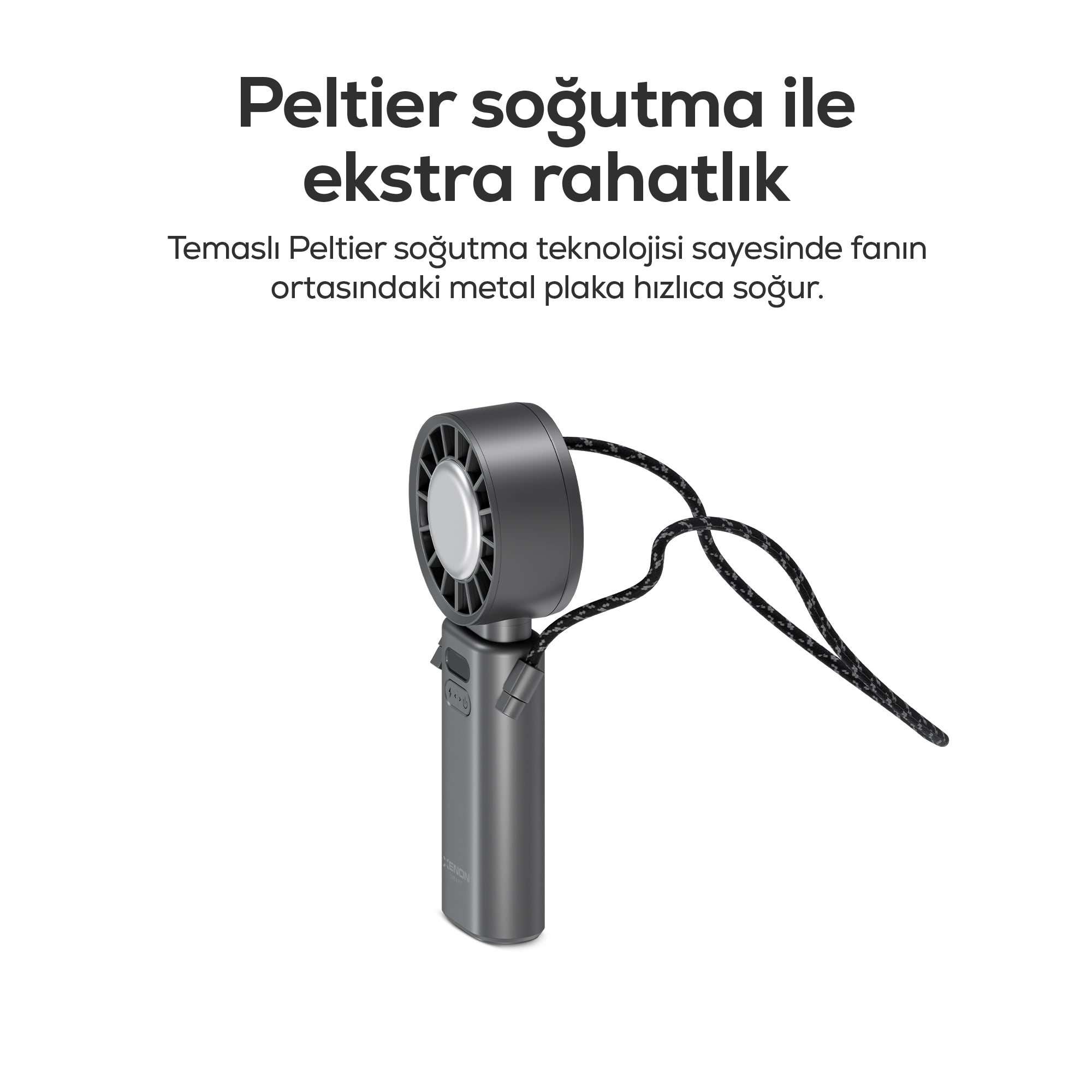 El Vantilatörü | Peltier Soğutma, 100 Kademe, 3600mAh, 8300 RPM, USB-C, Askılı, Gri (X6111)