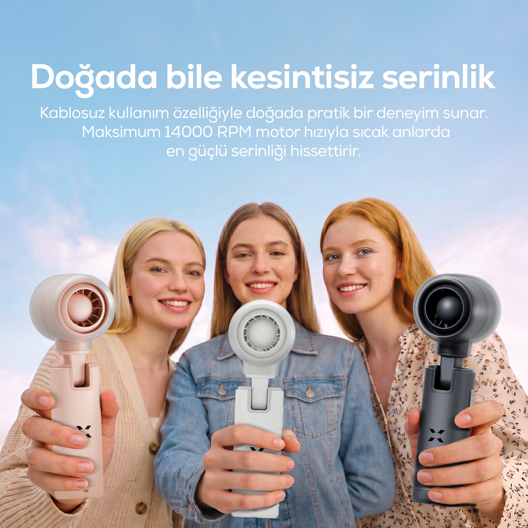El Fanı | Taşınabilir, 14000 RPM, 7 Saat Şarjlı, 5 Kademe, Mini Vantilatör, (X6101)