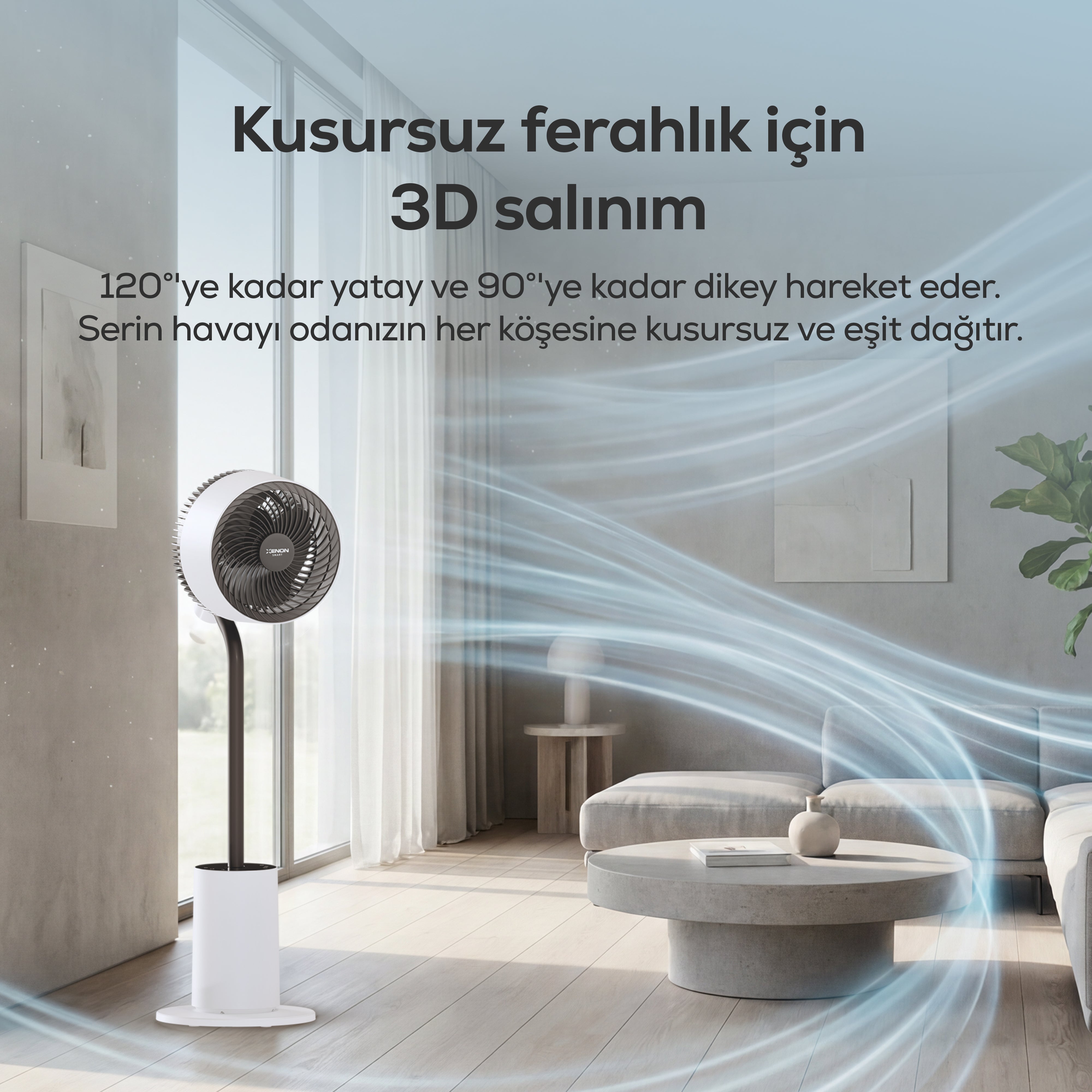 Ayaklı Vantilatör Air Luxe | Akıllı, 120° 3D Salınım, Sıcaklık Sensörlü, 12s Zamanlayıcı (X7433)