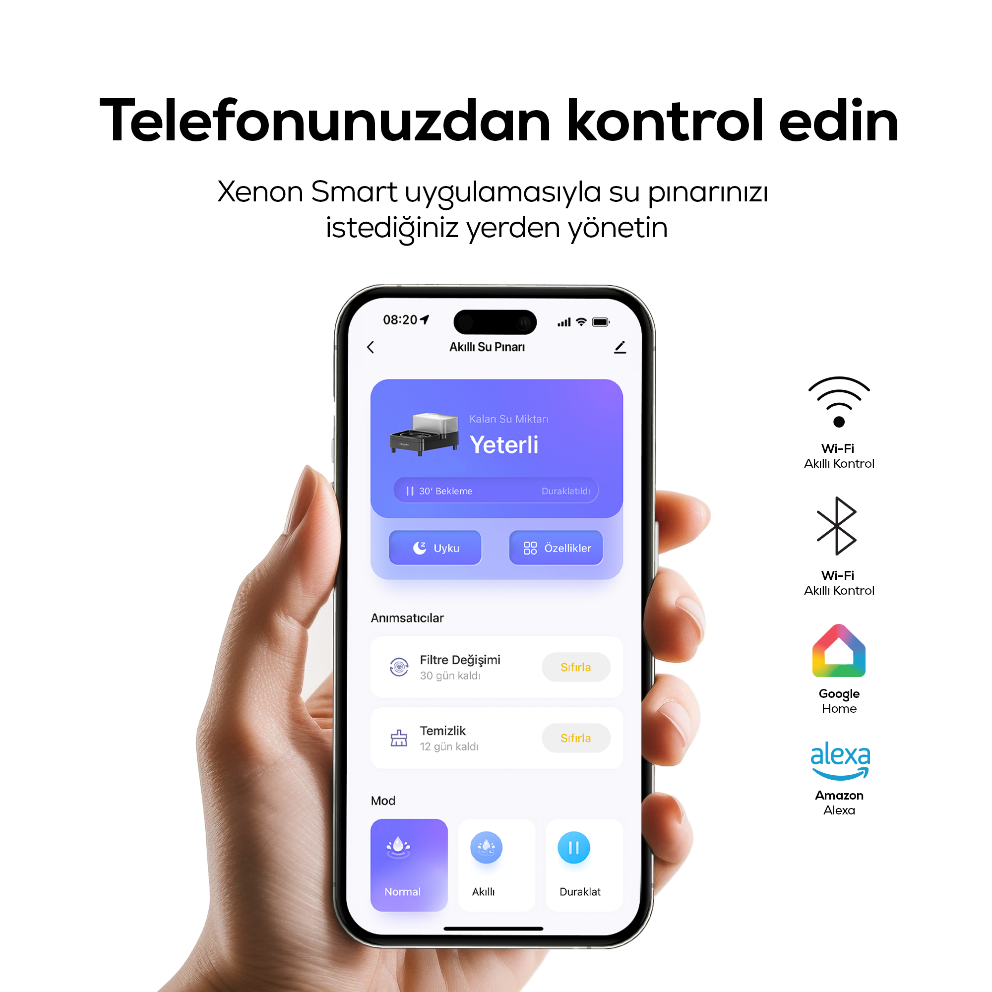 Akıllı Kedi ve Köpek Su Pınarı | 6.5L + 1.5L, WİFİ, Otomatik, Çoklu Filtreli (X8656)