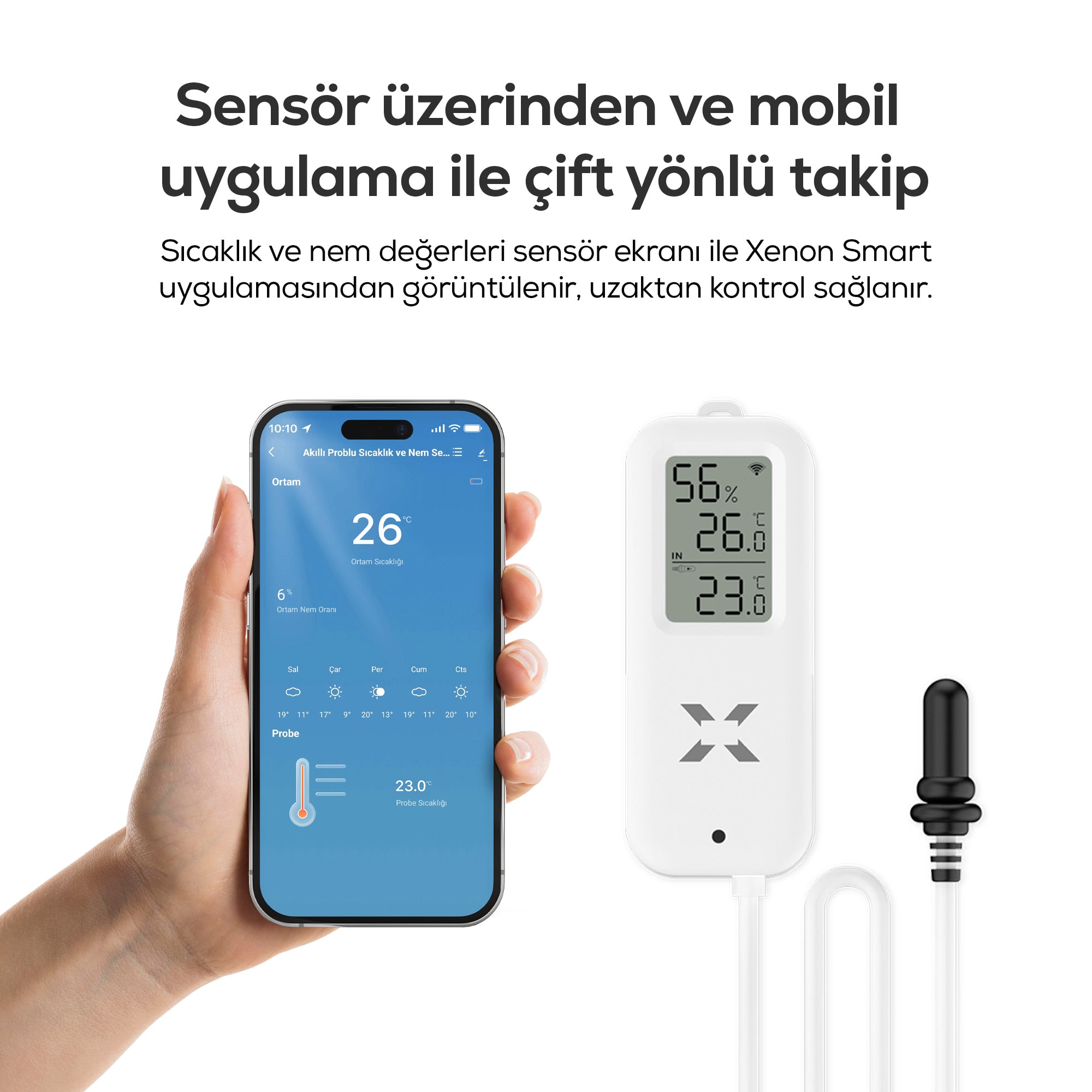 Dijital Termometre | Akıllı, Su Geçirmez Problu, WiFi, Sıcaklık ve Nem Sensörü (X7509)