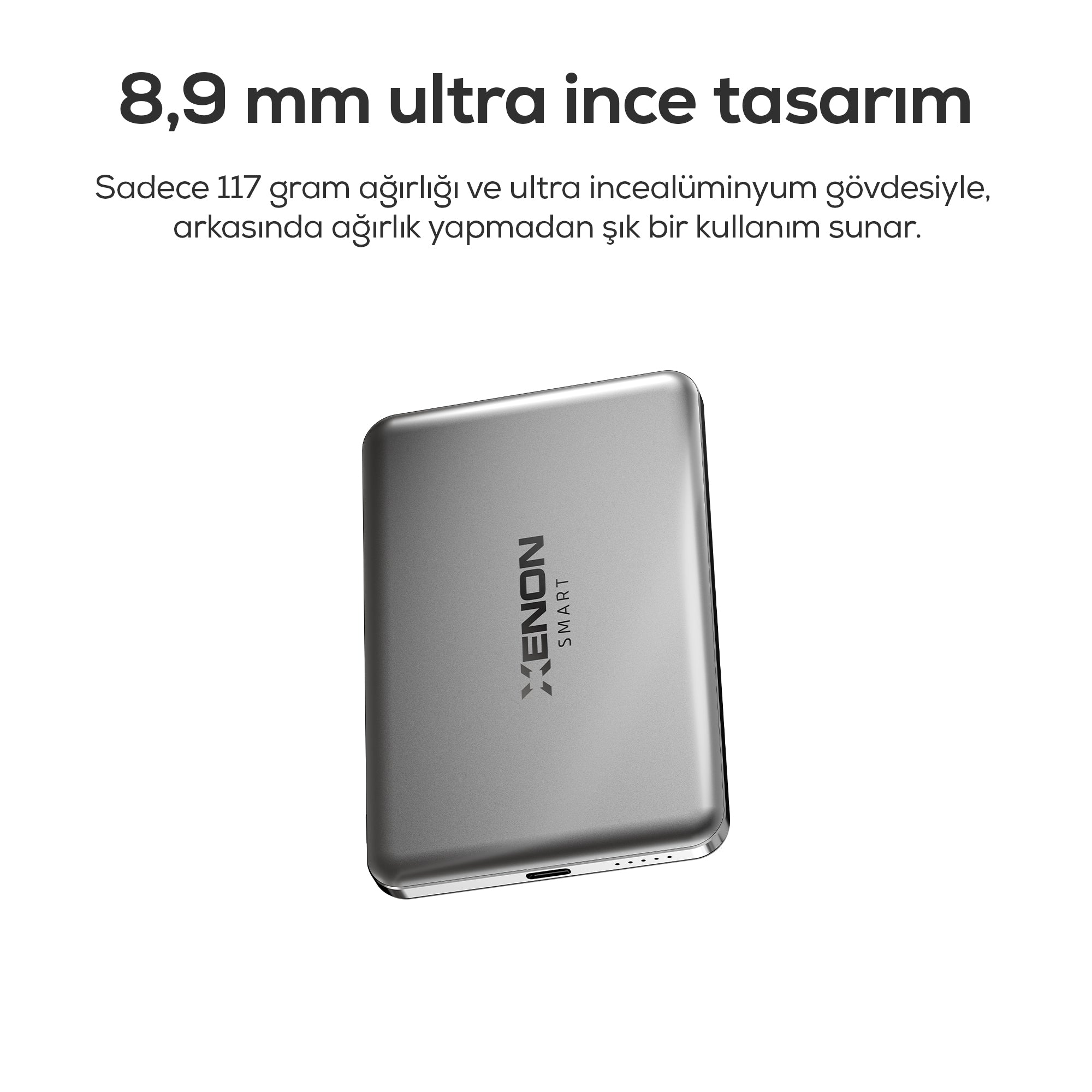 Kablosuz Powerbank 15W | 5000 Mah, Manyetik, 22.5W PD USB-C, İnce Alüminyum Gövde (X6440)