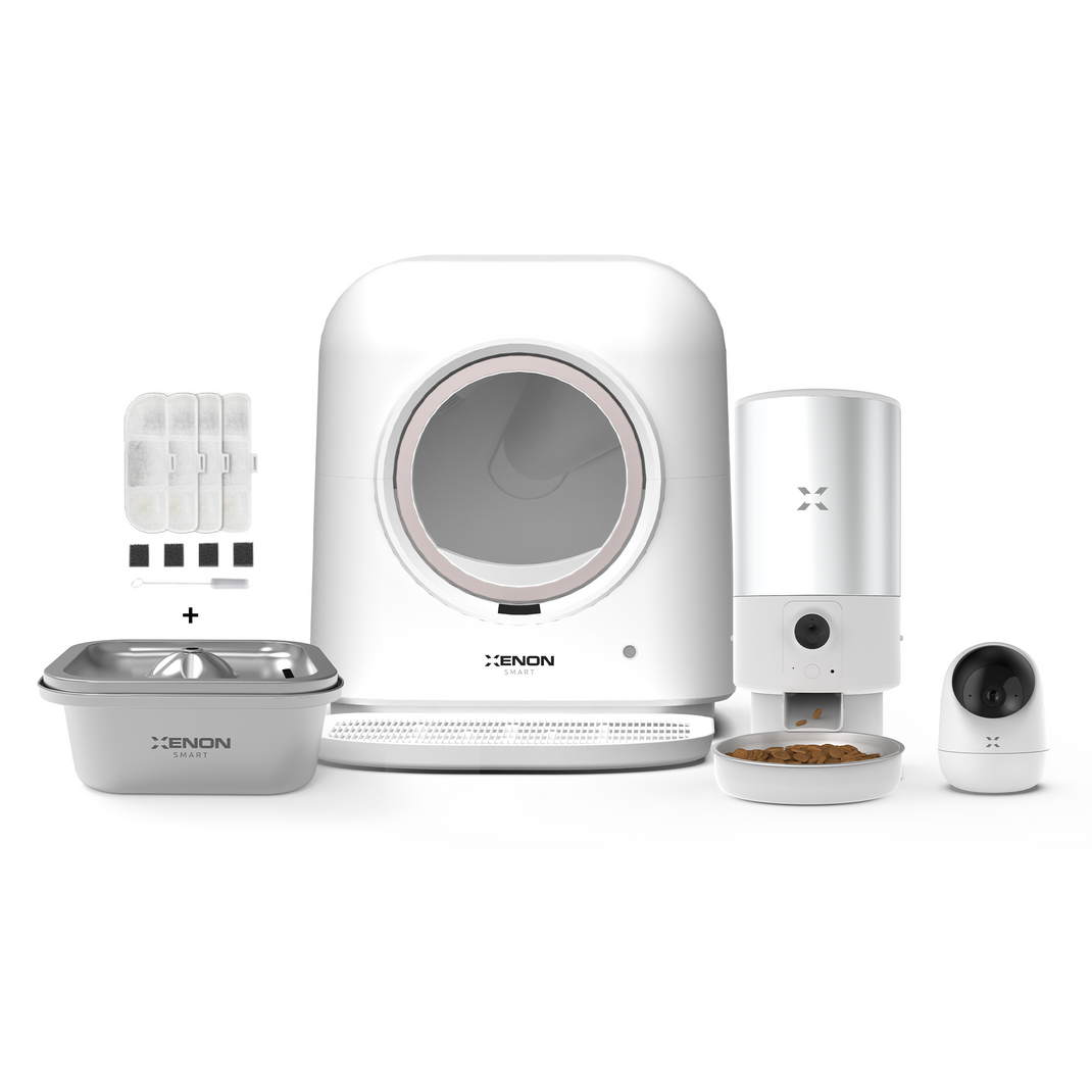 Akıllı Kedi Tuvaleti, Mama Kabı (Kameralı) 5L, Su Pınarı (Çelik), Ev Kamerası ve Filtre Set | 5li Set