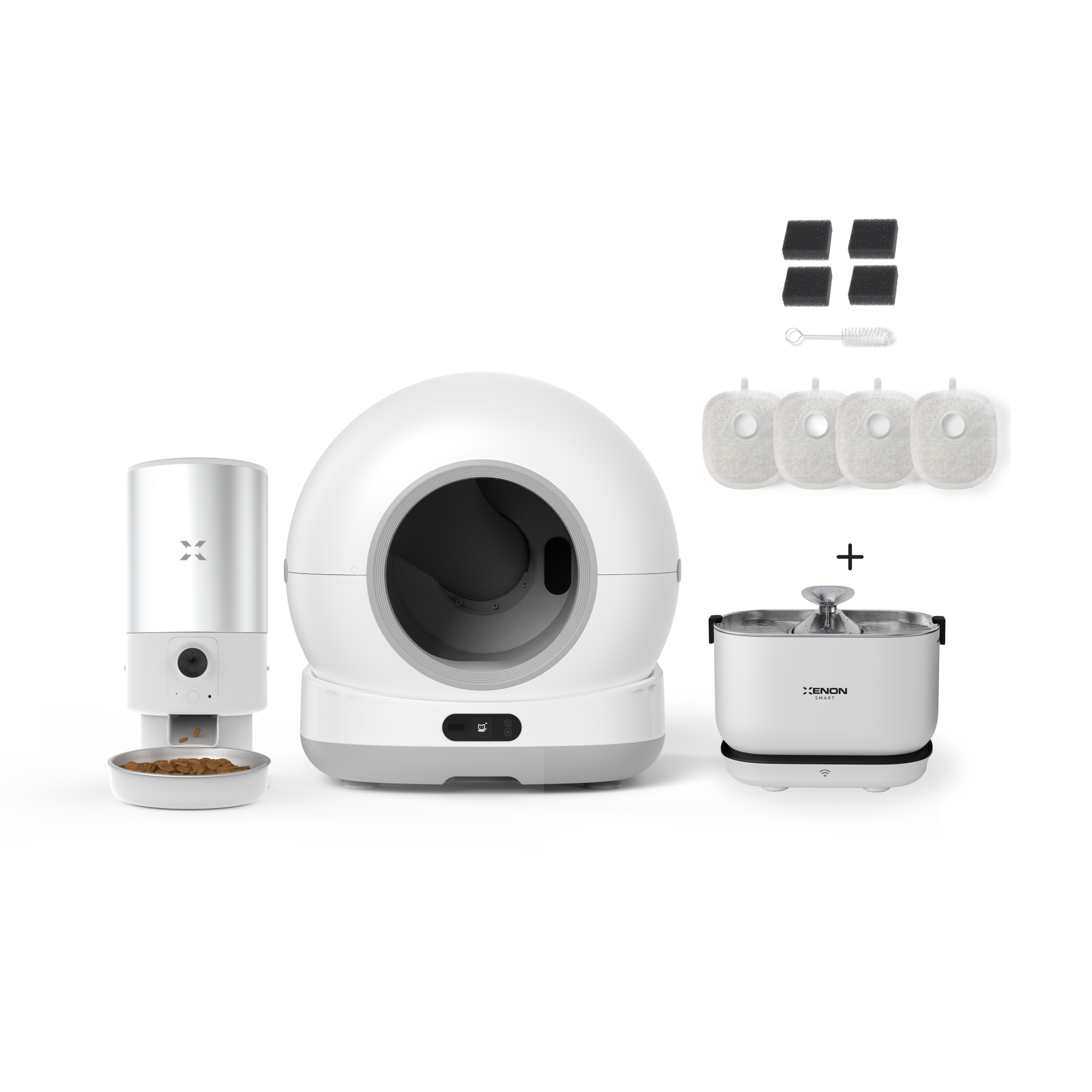 Akıllı Kameralı Kedi Tuvaleti, Çelik Mama Kabı ve Akıllı Bataryalı Su Pınarı 4'lü Pet Ürünleri Seti