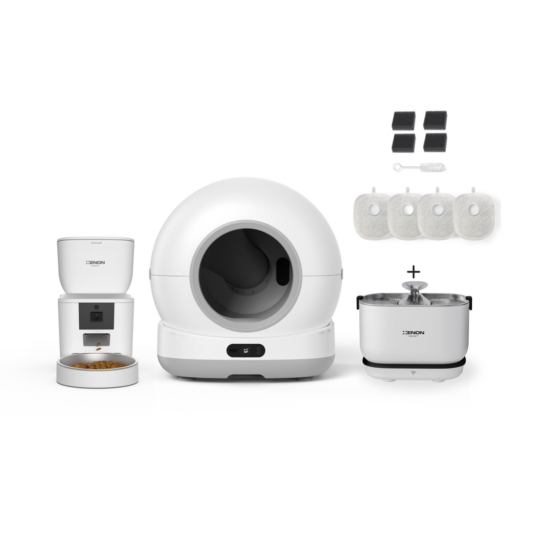 Otomatik Kedi Tuvaleti 72L, Mama Kabı (Kameralı) 4L, Su Pınarı (Kablosuz) ve Filtre | 4'lü Set