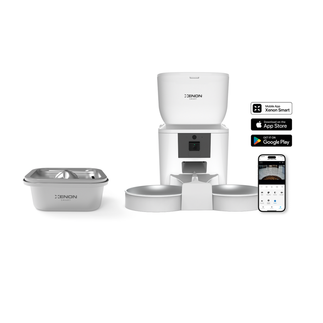 Otomatik Mama Kabı (Çift Kaseli) ve Kedi Su Pınarı (Çelik) | 2'li Set, Wifi, Mobil Kontrol