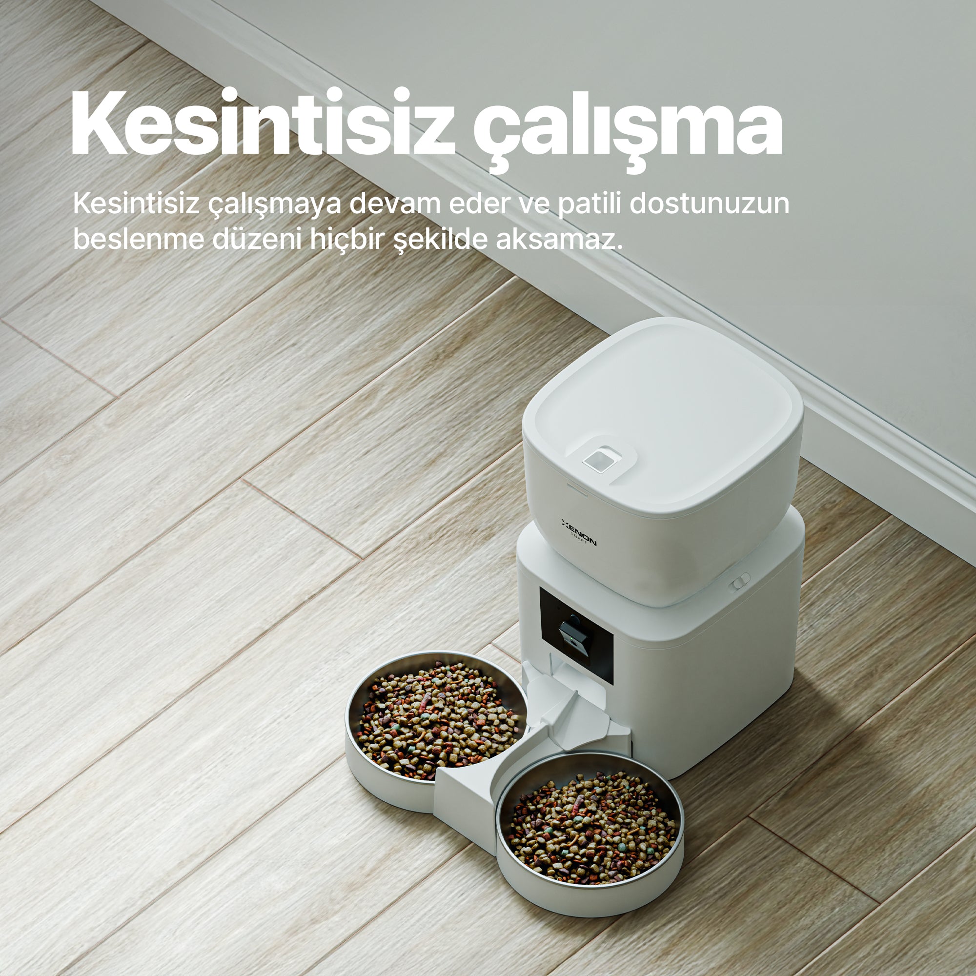 Otomatik Mama Kabı (Çift Kaseli), Kedi Su Pınarı (Şeffaf) ve Yedek Filtre | 3'lü Set, Mobil Kontrol