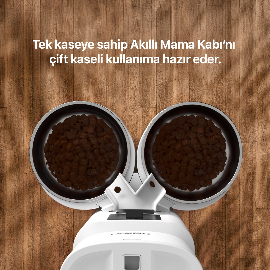 Otomatik Mama Kabı (Çift Kaseli), Kedi Su Pınarı (Şeffaf) ve Yedek Filtre | 3'lü Set, Mobil Kontrol
