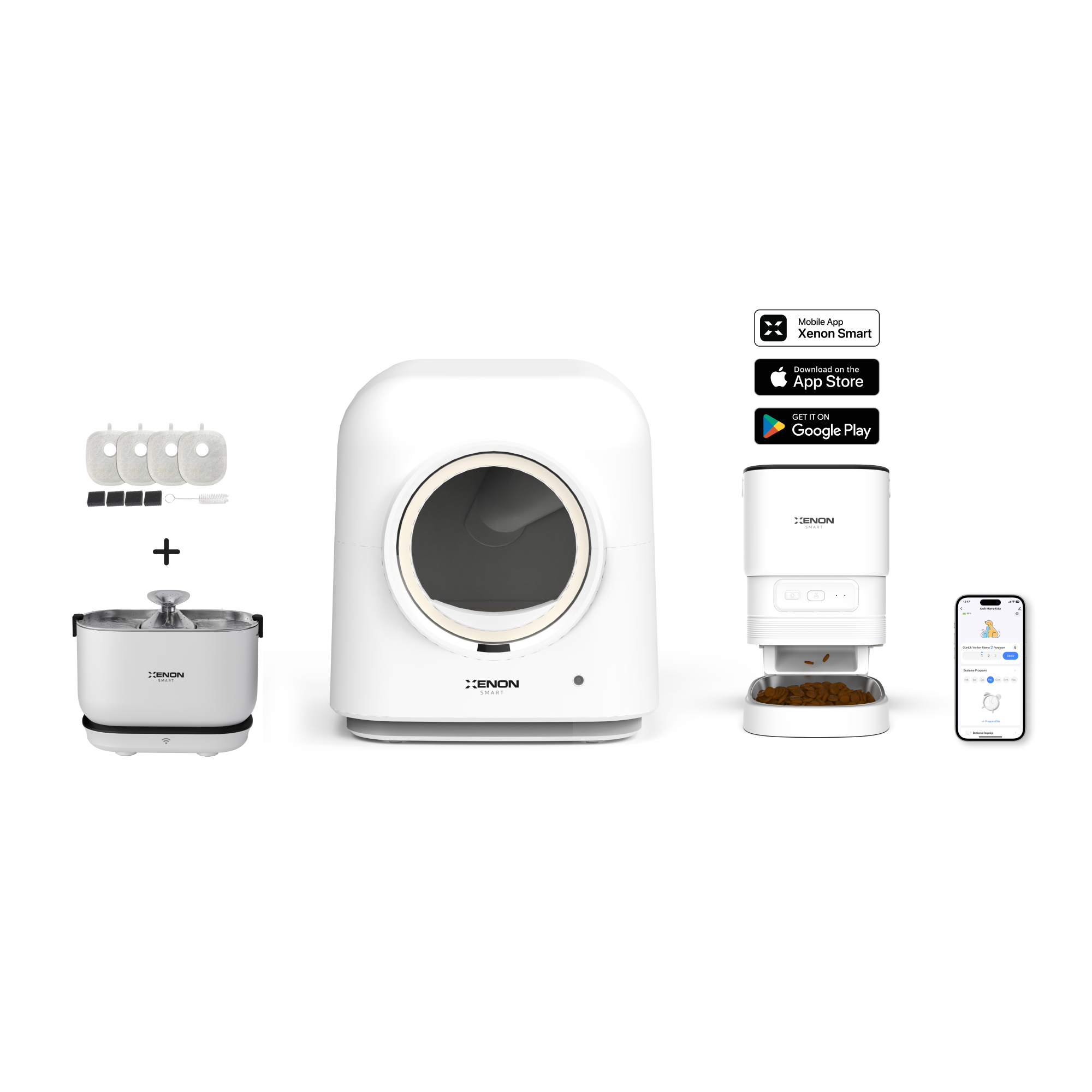 Akıllı Kedi Tuvaleti, Çelik Mama Kabı ve Akıllı Bataryalı Su Pınarı 4'lü Pet Seti