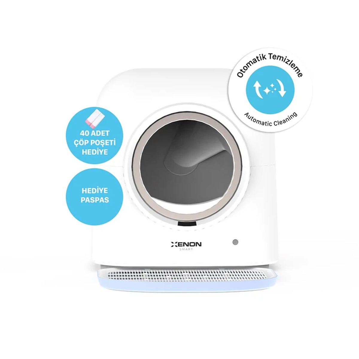 Akıllı Kedi Tuvaleti, Mama Kabı ve Bataryalı Çelik Su Pınarı 4'lü Pet Seti