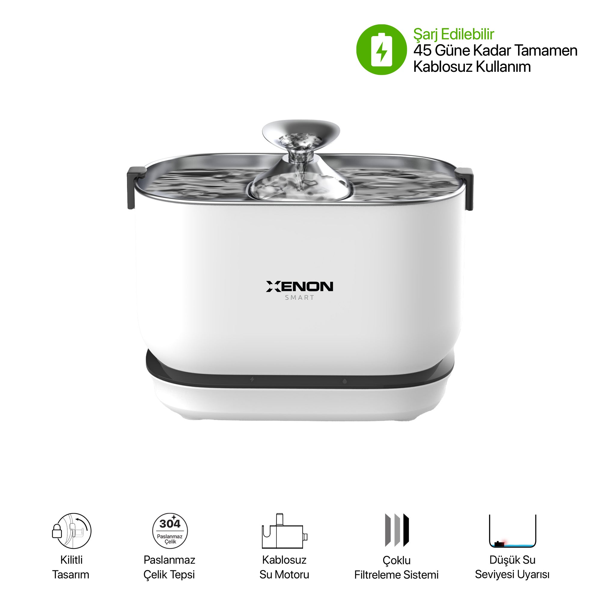 Akıllı Kedi Tuvaleti, Mama Kabı ve Bataryalı Çelik Su Pınarı 4'lü Pet Seti