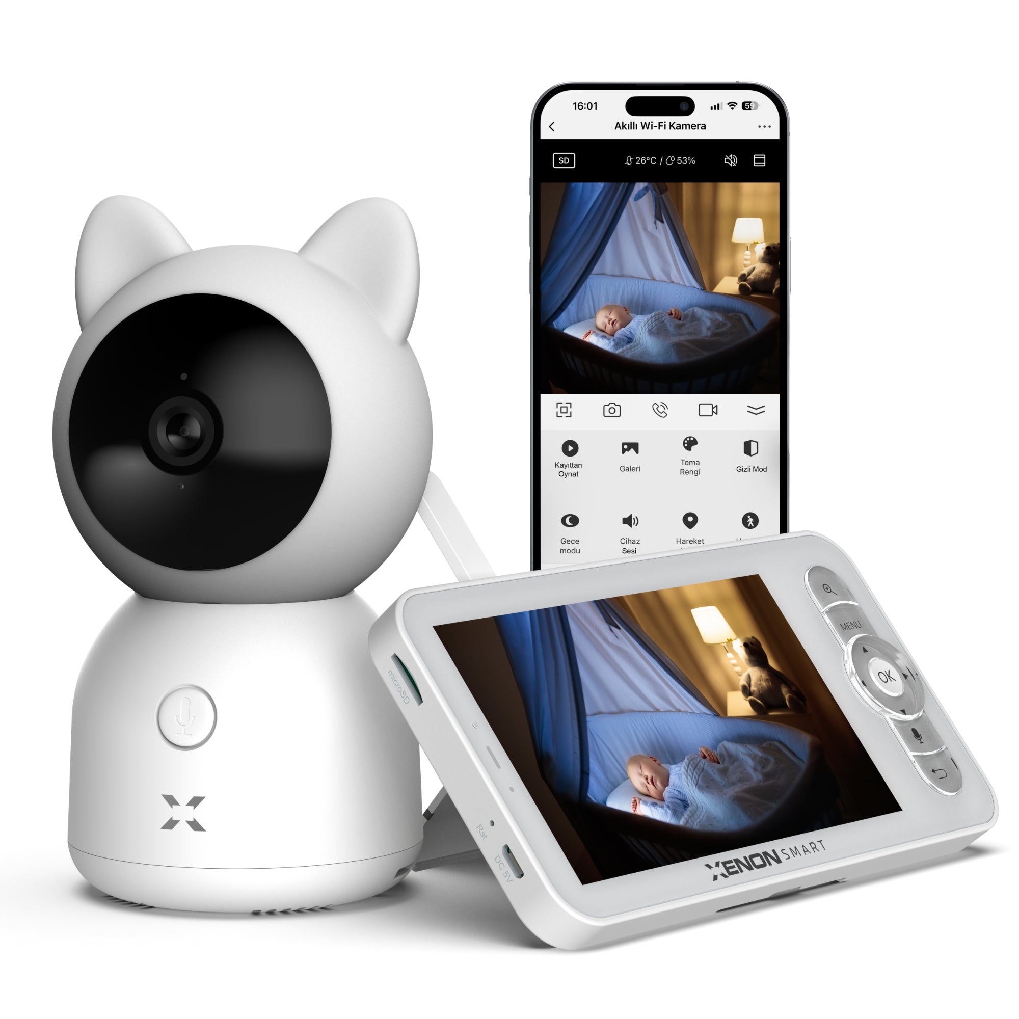 Akıllı Bebek Kamerası Hava Temizleyici (Mavi) ve Kettle Seti