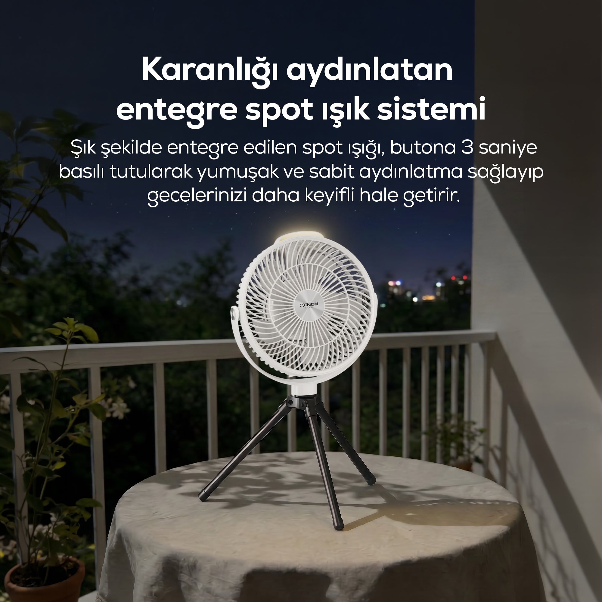 Taşınabilir Kamp Vantilatörü | 8000 mAh, Bataryalı, Tripodlu, Işıklı, Sessiz (X7434)
