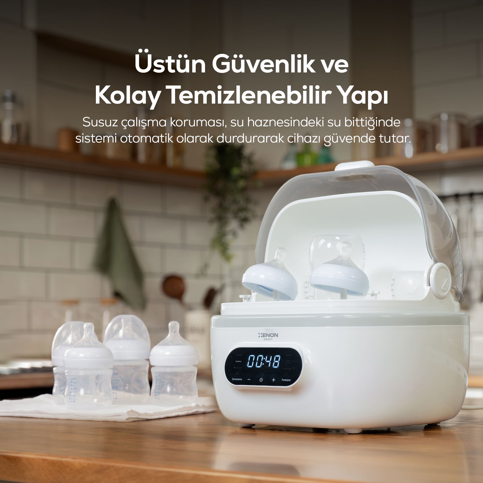 Çok Fonksiyonlu Biberon Sterilizatörü ve Kurutucu – Buharlı, Mama Isıtıcılı, Wi-Fi Akıllı Kontrol (X1001)