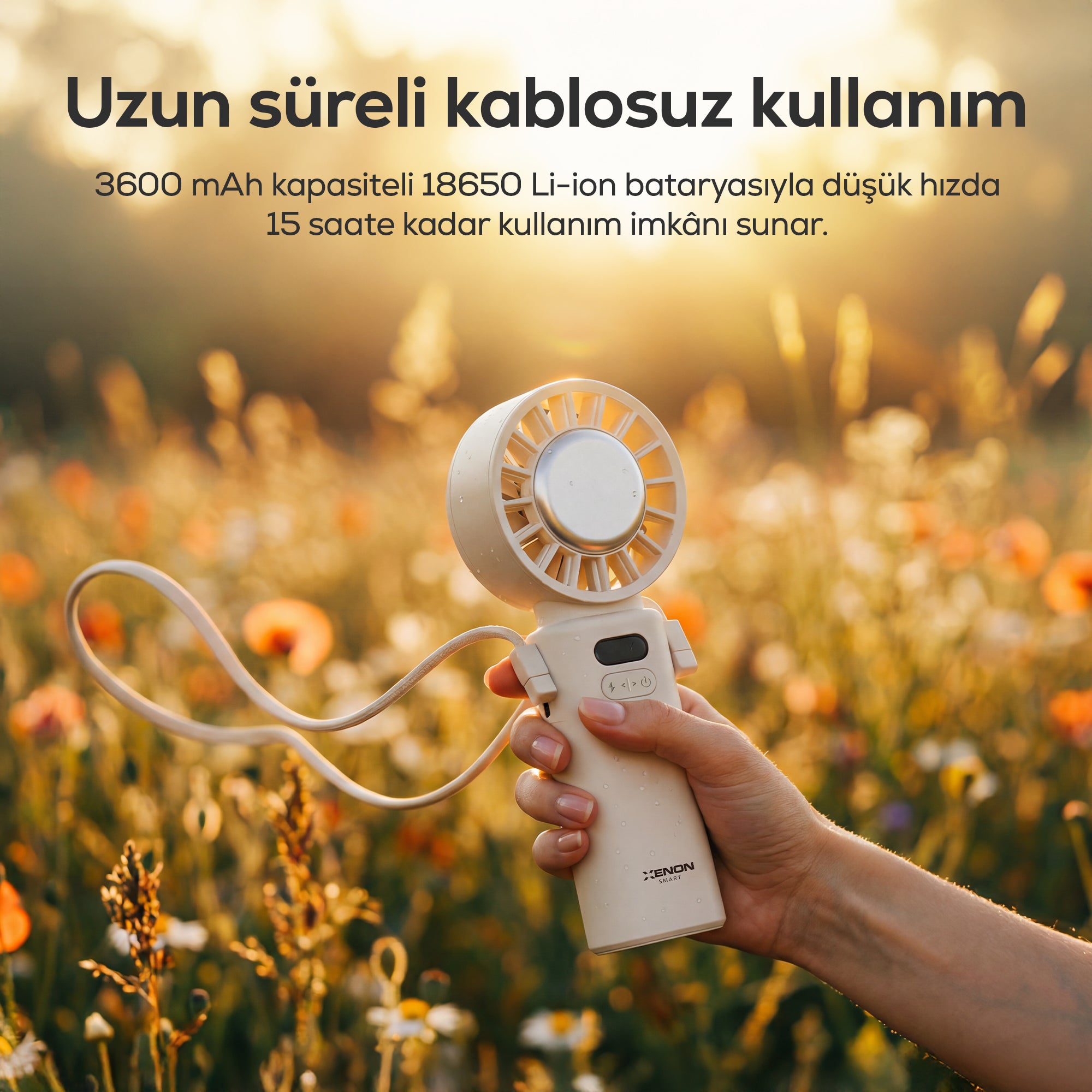 El Vantilatörü | Peltier Soğutma, 100 Kademe, 3600mAh, 8300 RPM, USB-C, Askılı, Beyaz (X6111)