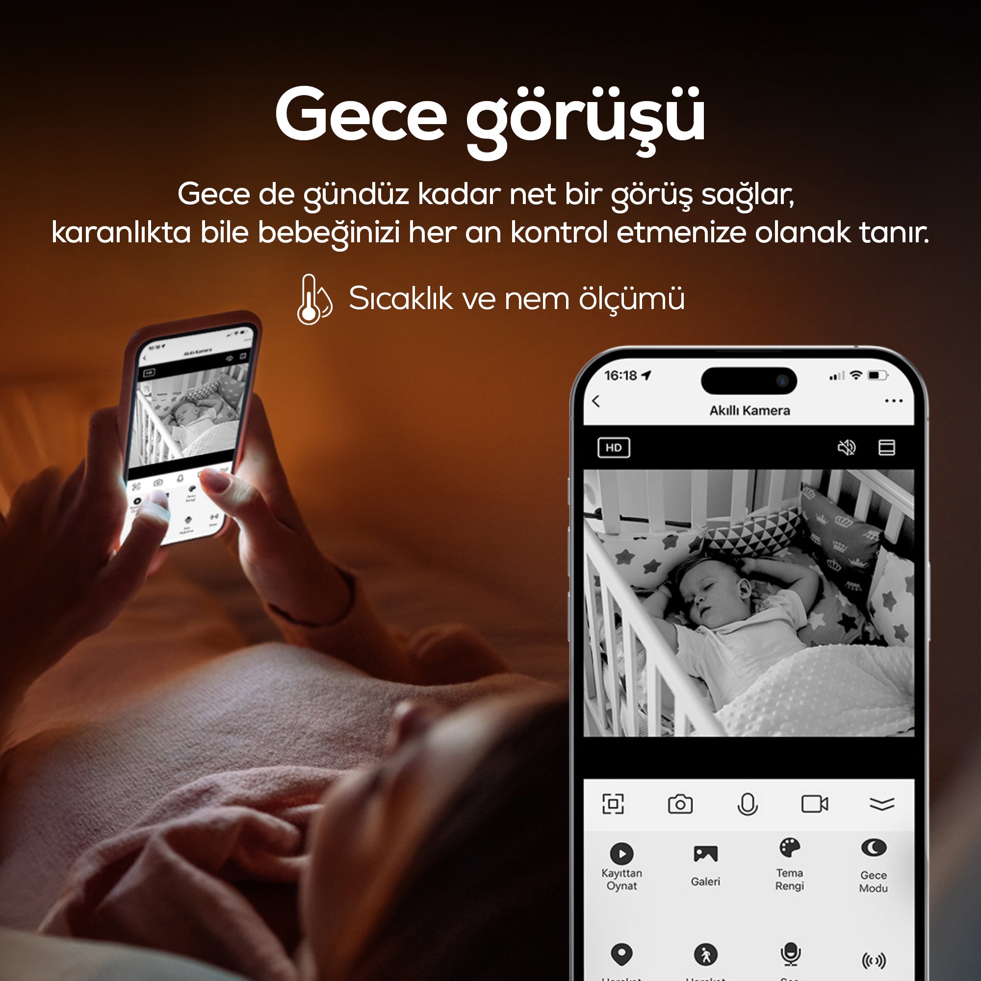Bebek Kamerası 3MP | 5" Monitör, Mobil Takip, Ağlama Algılama, 360° Gece Görüş, RGB Lambalı (X7202)